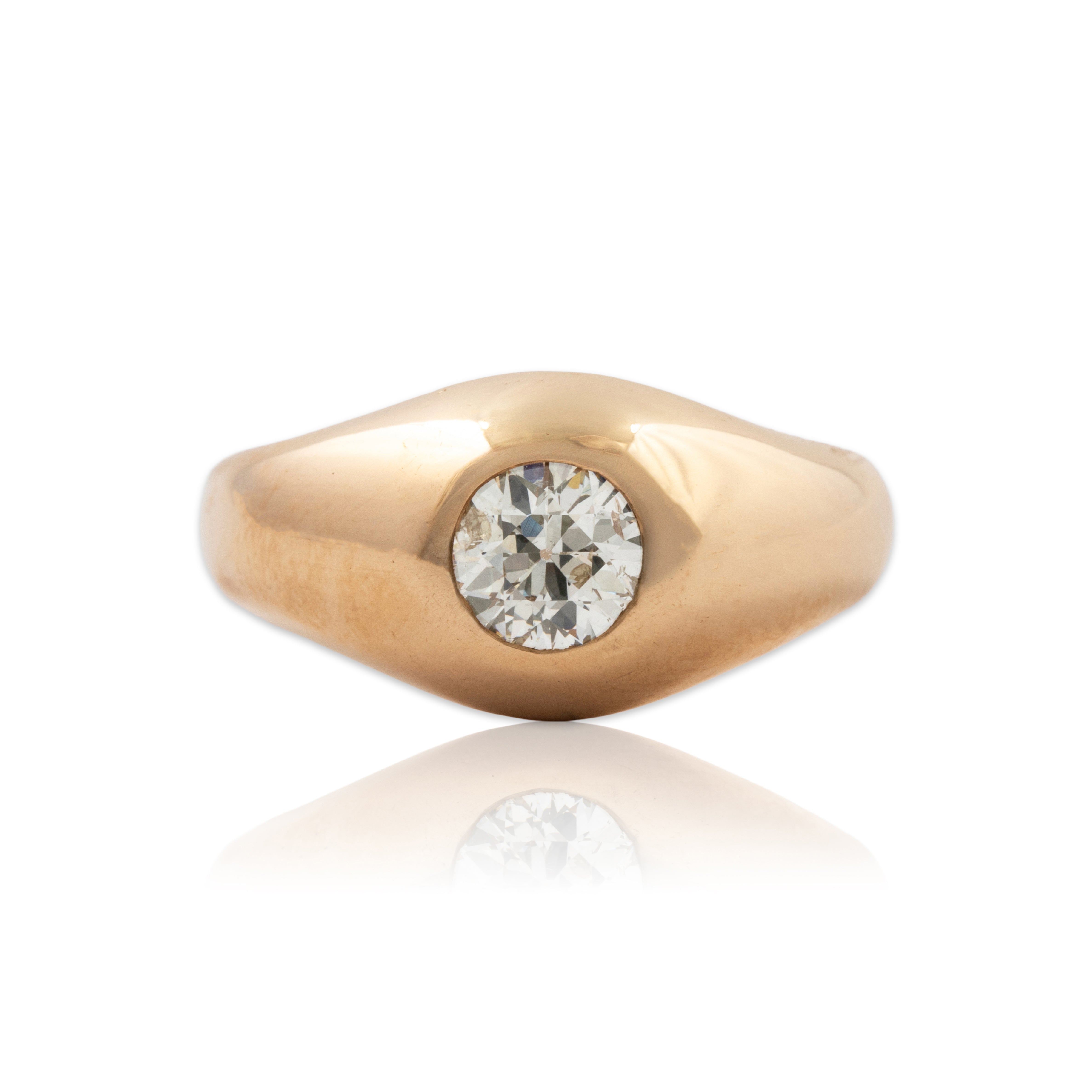 Antique Heavy 14k Yellow Gold .6ct European-Cut Diamond Flush-Set Ring 8.00、mySite、hinf8tx79