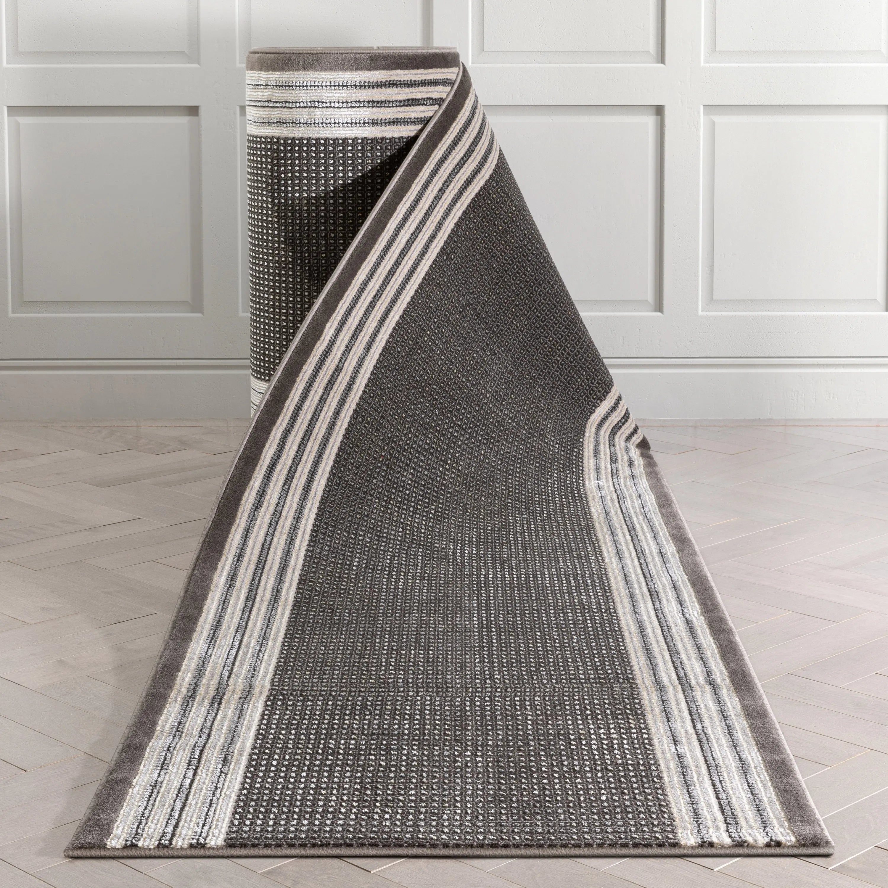 Custom Size Runner Waylon Retro Border Solid & Striped Grey Select Your Width x Choose Your Length Hallway Runner Rug、mySite、gigharbornorthrealestate