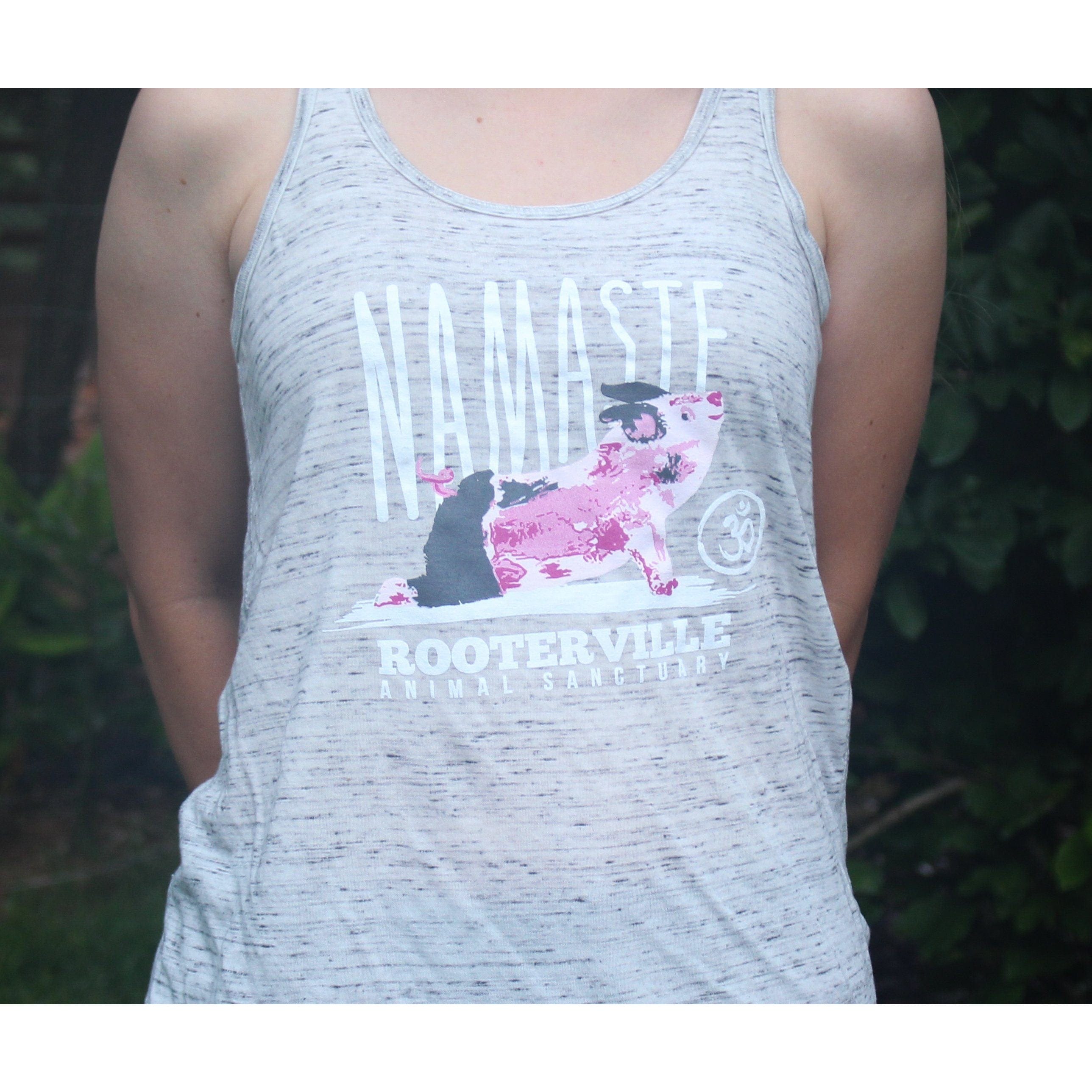 Namaste Rooterville Piggy Yoga Ladies Tank with Pig in Pose*、mySite、g9winljtr
