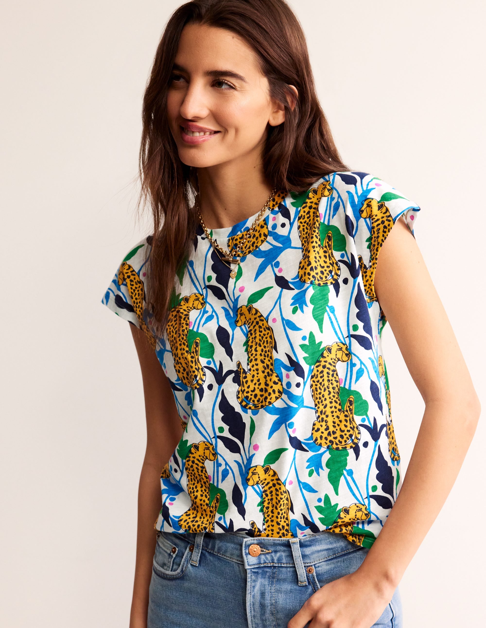  Louisa Printed Slub T-Shirt-Multi, Leopard Vine、mySite、ashleygrahame