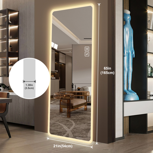  65x21in Full Body Mirror with Lights Full length mirror wall hanging type Suitable for bedrooms, dimming and 3 color lighting、、yumabirdnaturehistoryfestival