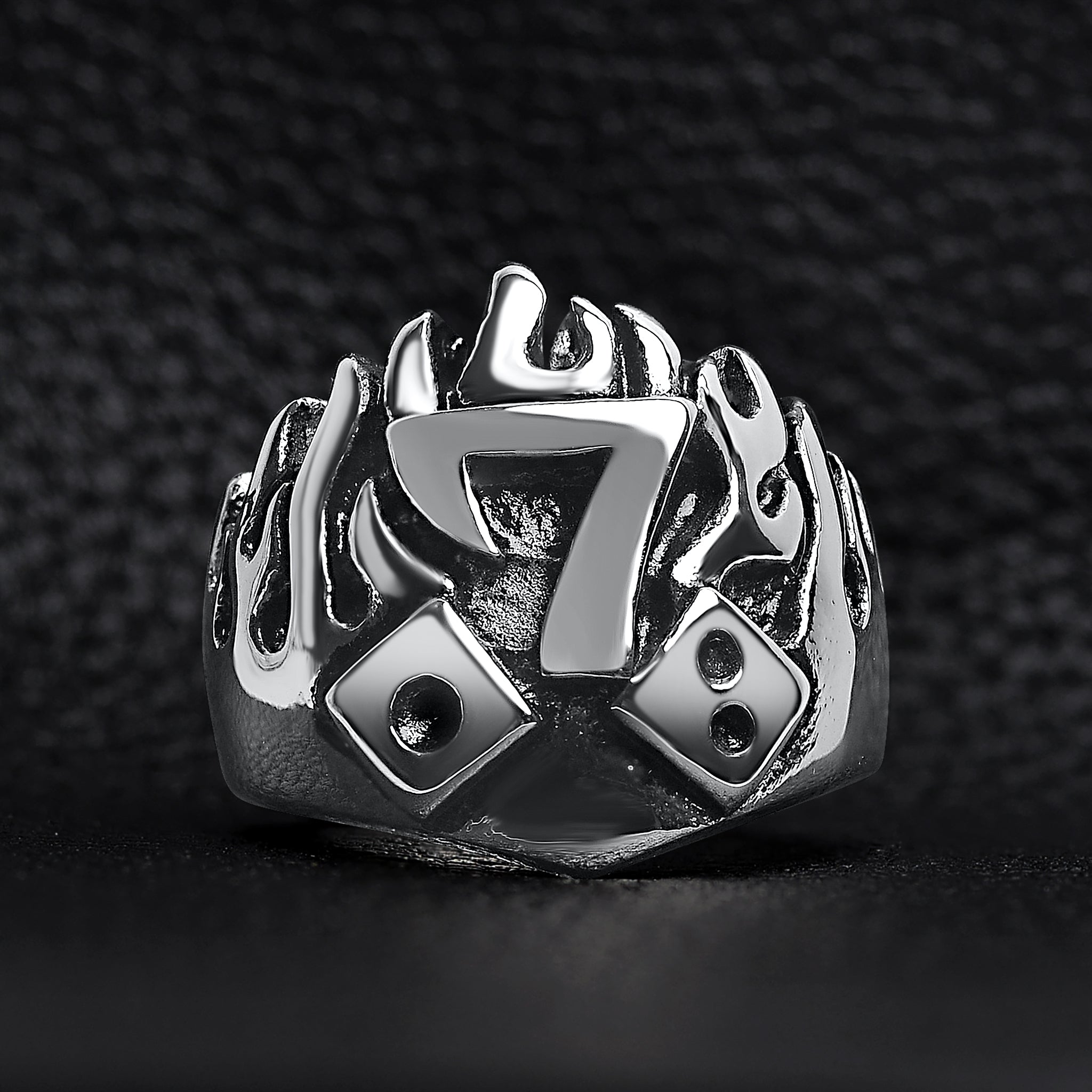 Large Detailed Lucky Seven Dice Stainless Steel Ring / SCR4010、mySite、dreamappss