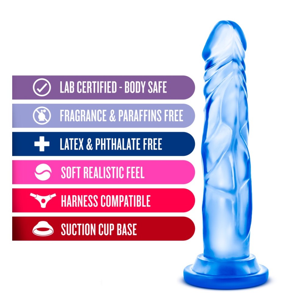 B Yours By Blush® | Sweet N' Hard 5 Realistic Blue 7.5-Inch Long Dildo With Suction Cup Base、mySite、bottomscart