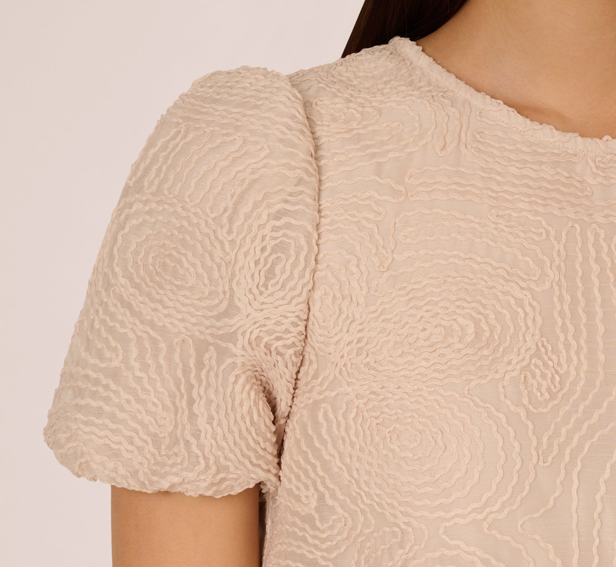 Short Sleeve Embroidered Bubble Top In Light Apricot、mySite、solidvoid