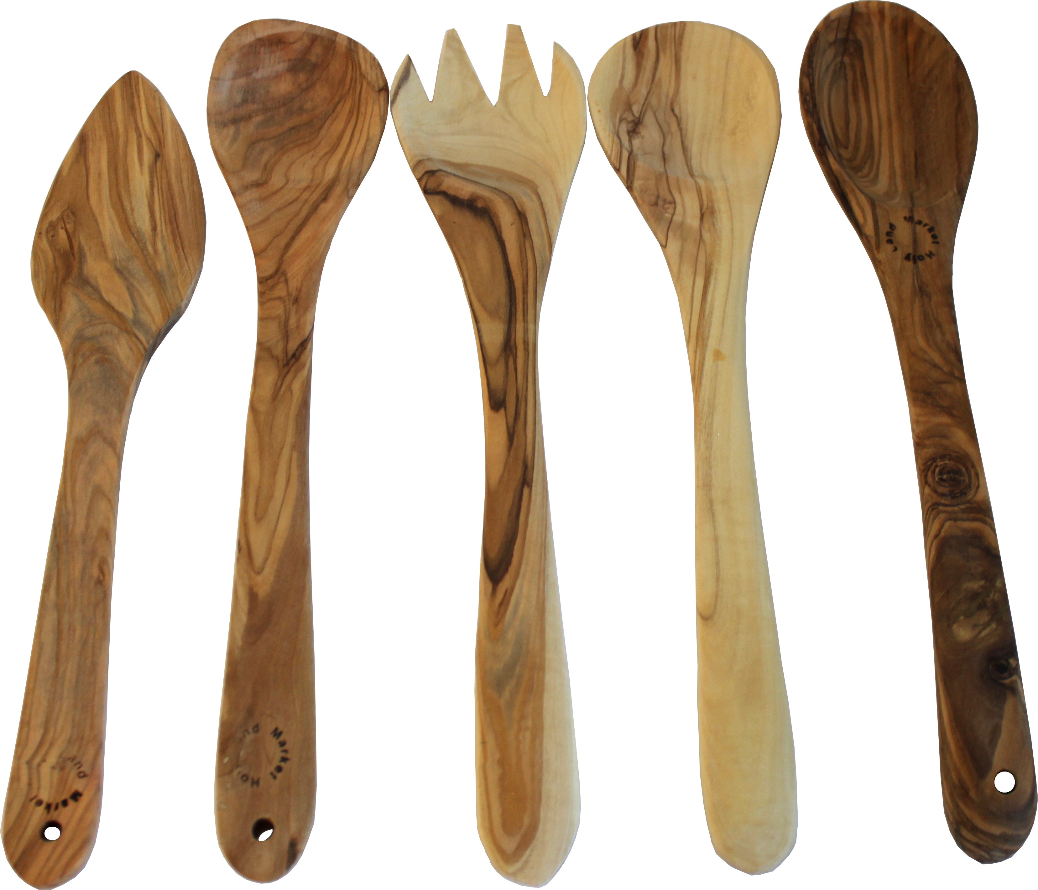  Handcrafted Olive Wood Set of 5 Spatulas/Spoons (length 12 each) - Asfour Outlet Trademark、mySite、elrpsem3k
