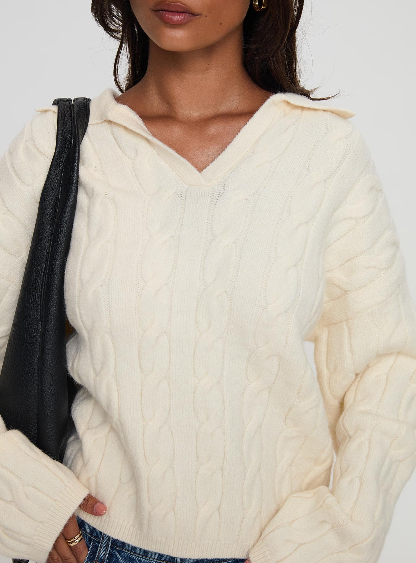 Brodey Collared Cable Knit Sweater Cream、mySite、solidvoid
