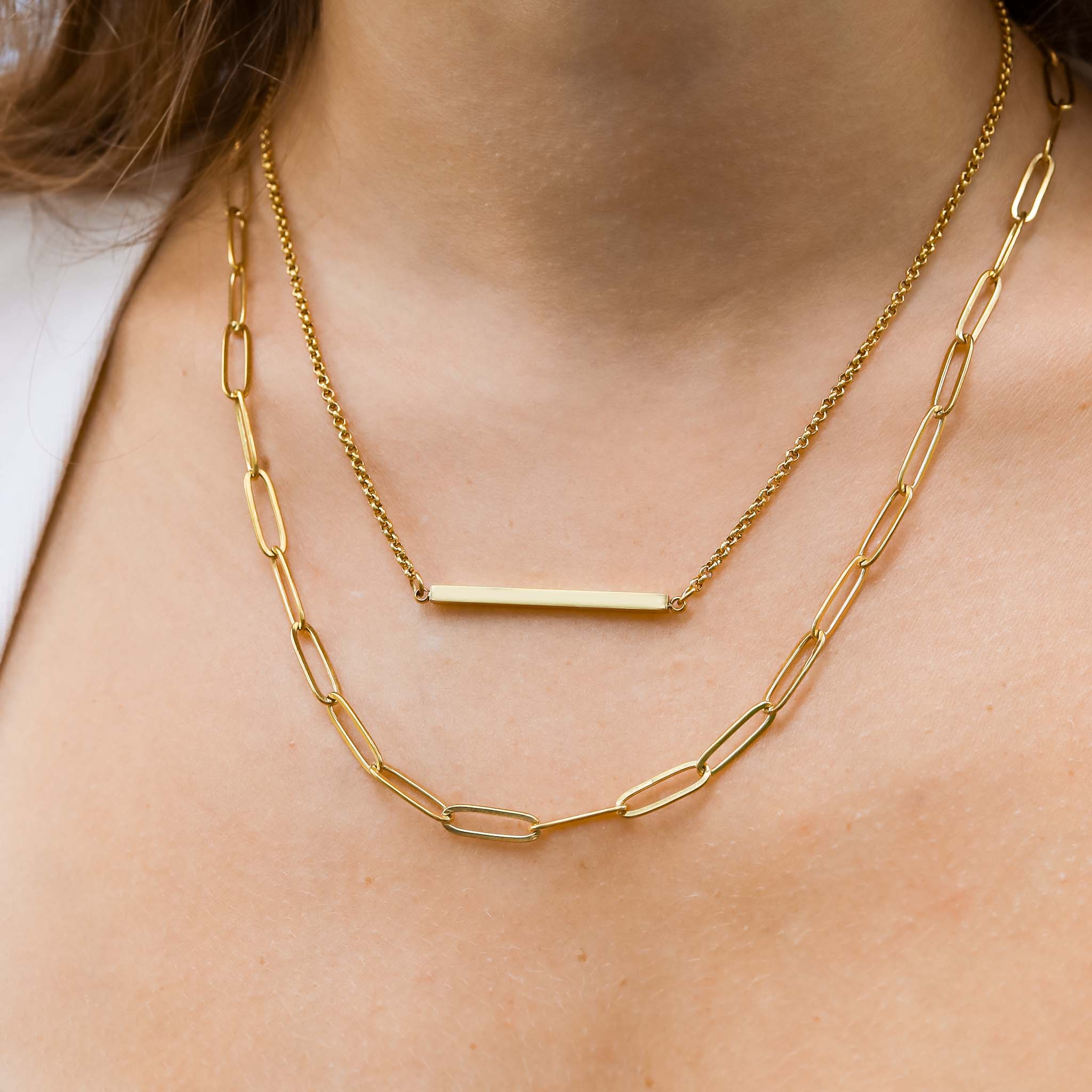 18K Gold PVD Stainless Steel Paperclip Layered Blank Bar Necklace / CHN0016、mySite、dreamappss