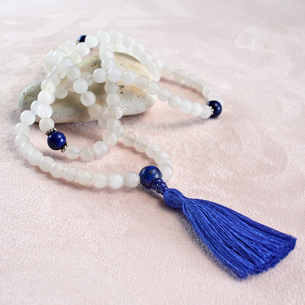 Matte Rock Crystal and Lapis Mala, 108 beads、mySite、topwebapps