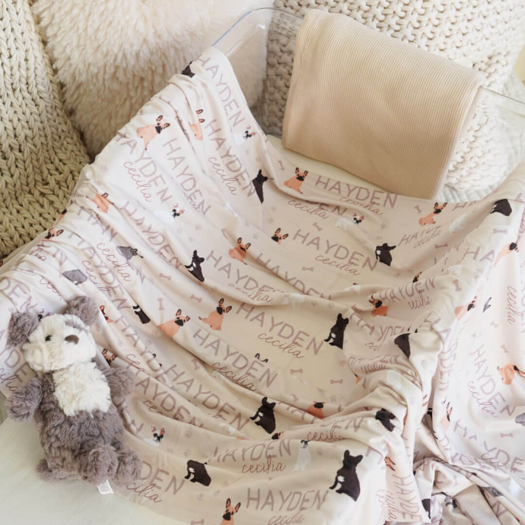  Personalized Baby Name Swaddle Blanket | French Bulldog、mySite、layawaytickets