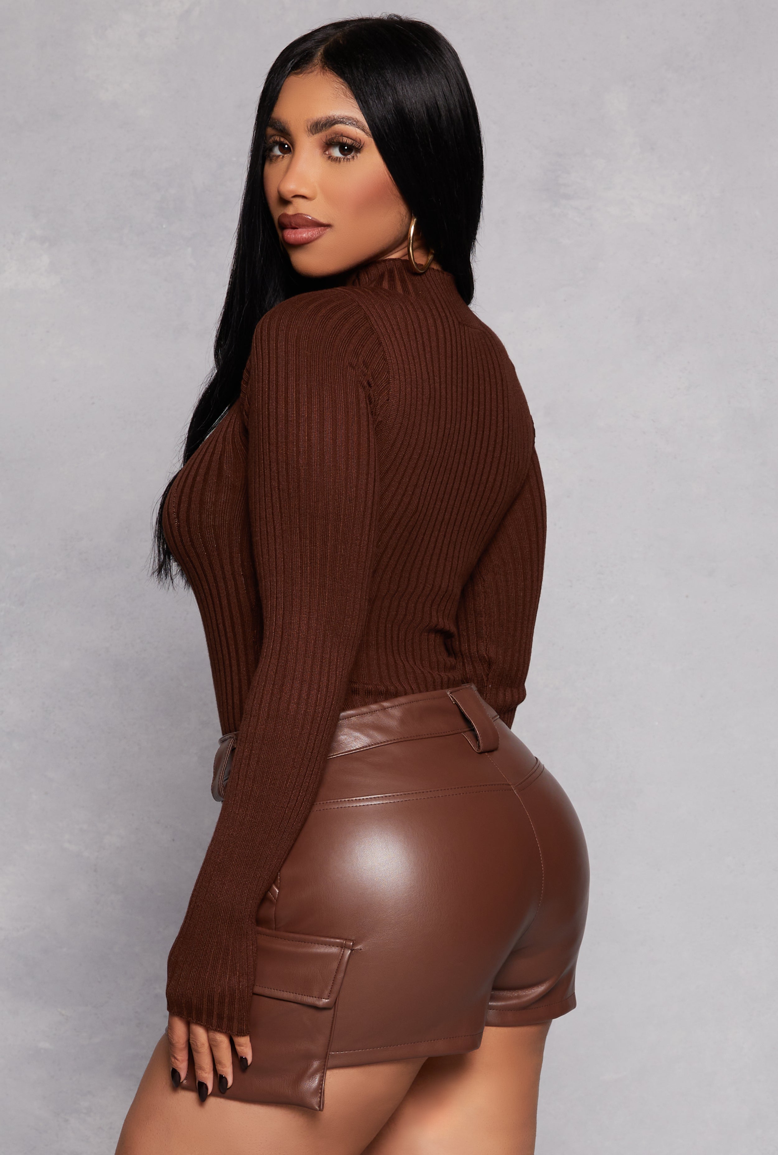 Ribbed Long Sleeve Mock Neck Bodysuit、mySite、camillekostekn