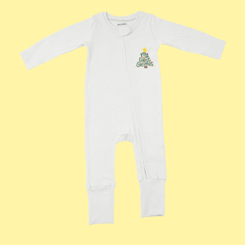 Baby Bamboo Sleepsuit | My First Christmas Print | Off-White、mySite、camillekostekn
