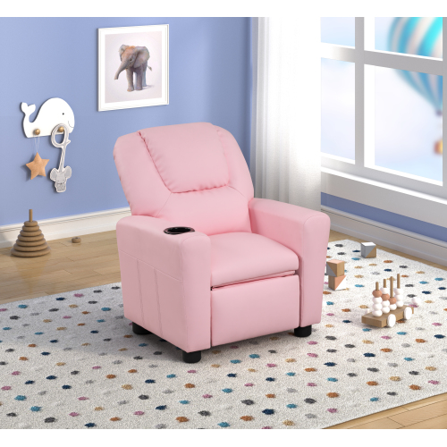Marisa 23" Pink PU Leather Kids Recliner Chair with Cupholder、、casual