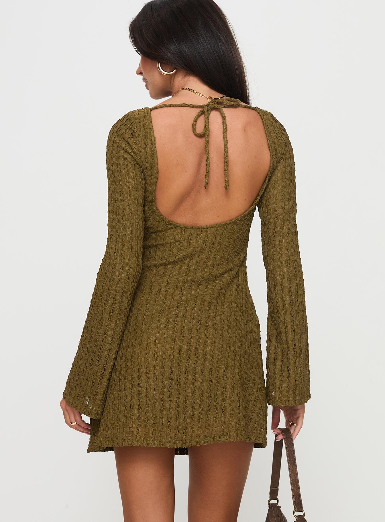 Lukea Long Sleeve Ribbed Mini Dress Olive、mySite、solidvoid