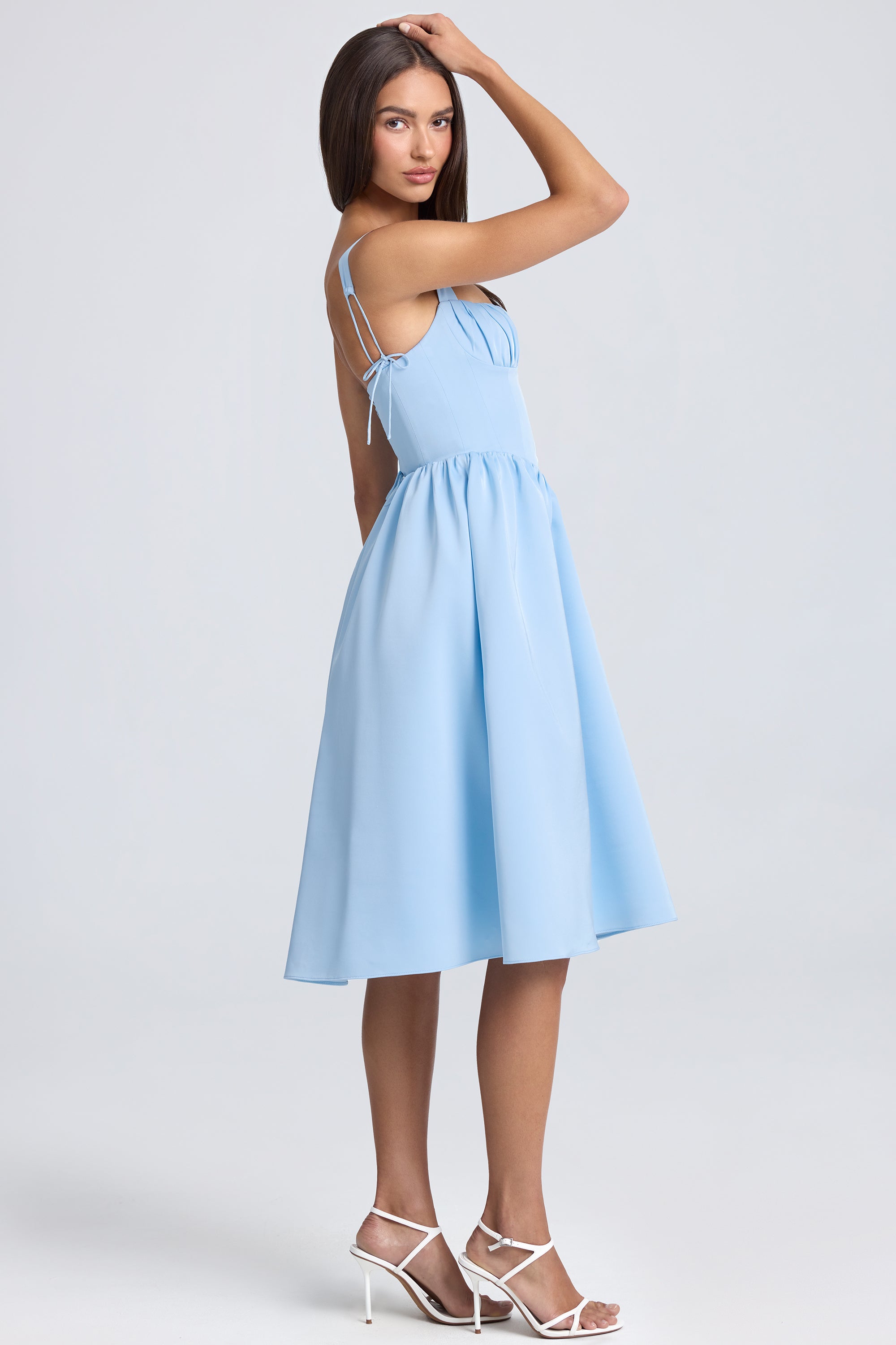 Draped Corset Midaxi Dress in Powder Blue、mySite、solidvoid