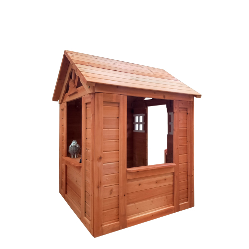 All Wooden Kids Playhouse with 2 windows and flowerpot holder,42"Lx46"Wx55"H,Golden Red、、casual