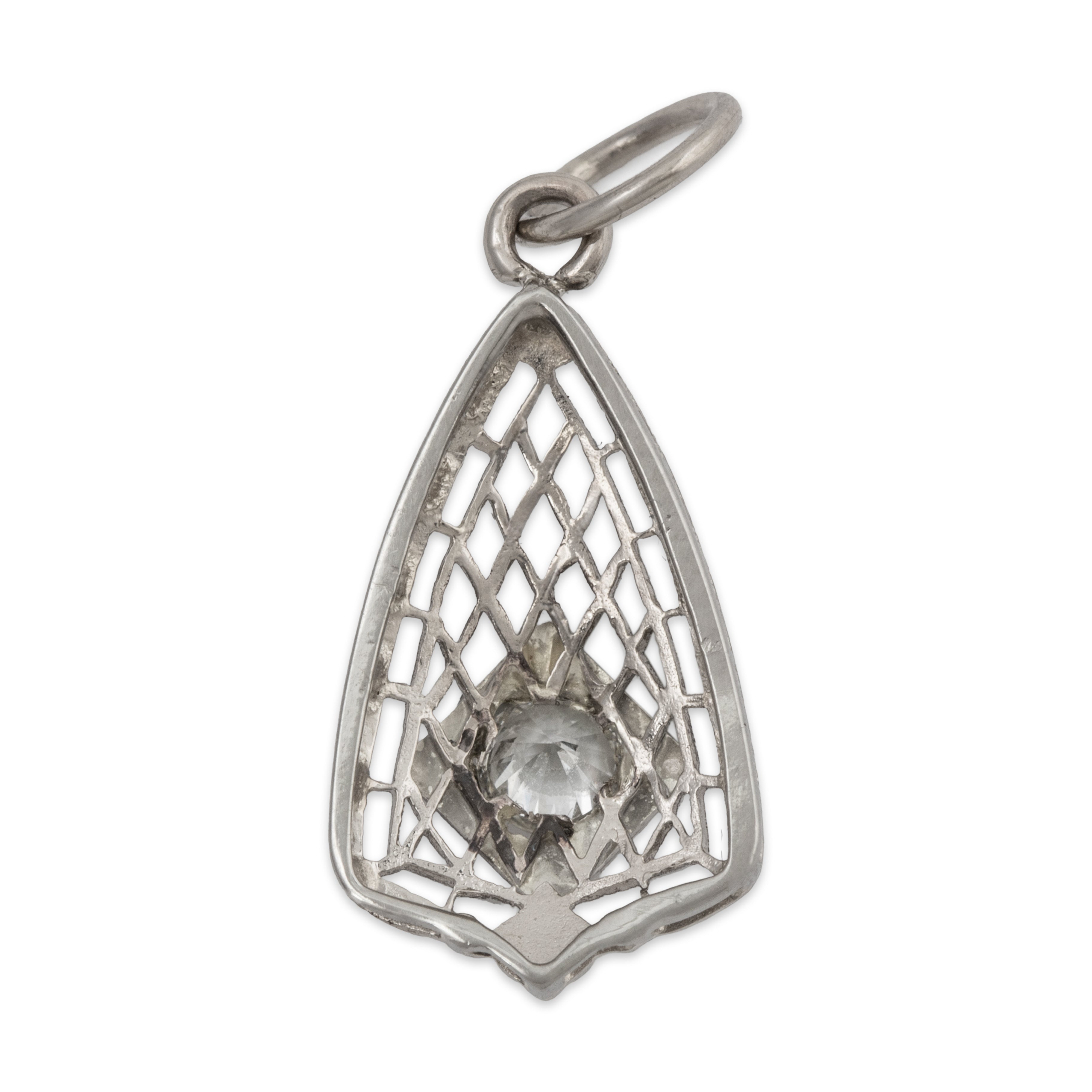 Antique Art Deco 14k White & Yellow Gold Diamond Openwork Shield Charm / Pendant、mySite、hinf8tx79
