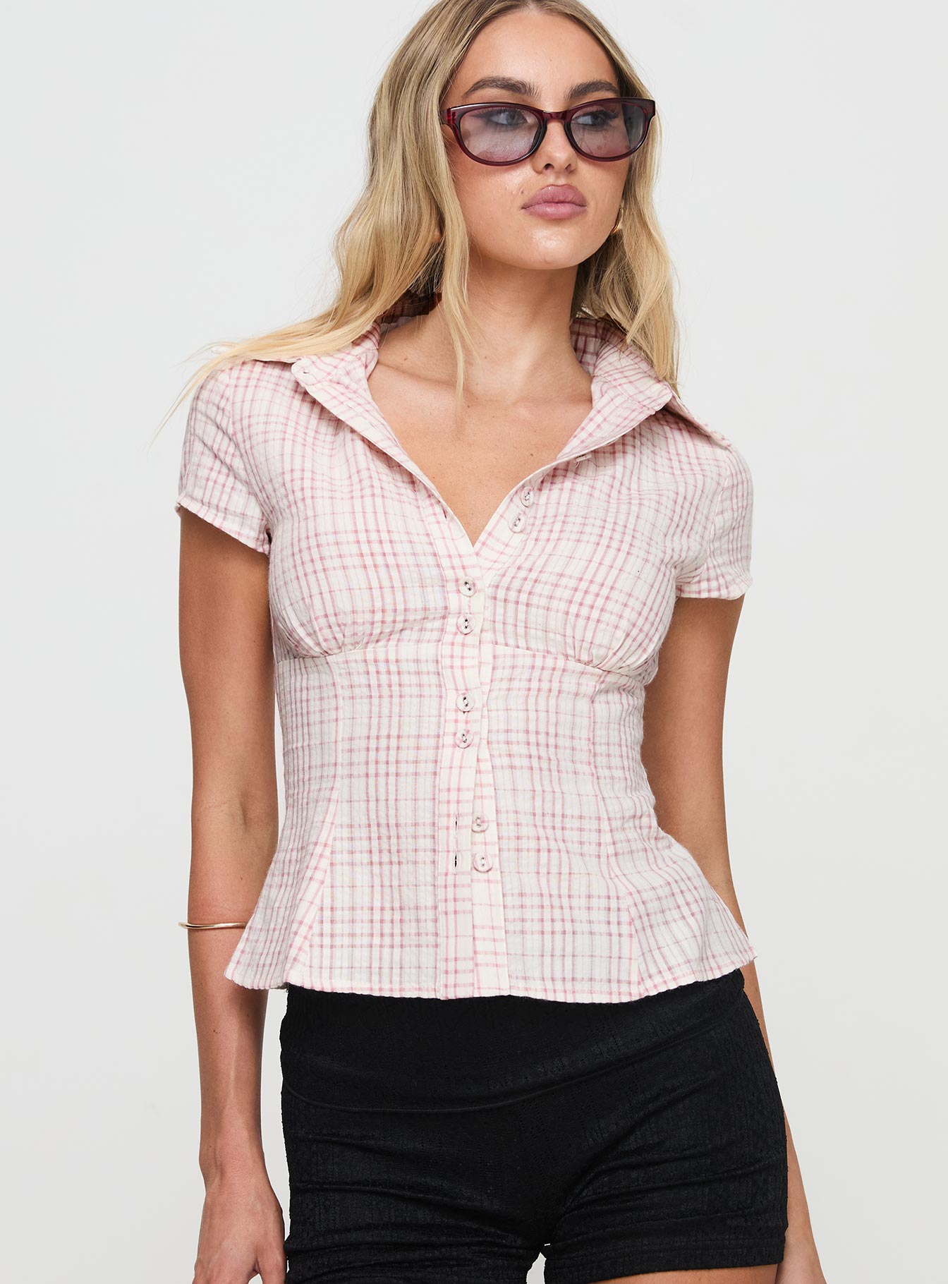 Cottesloe Blouse Top Pink Check、mySite、solidvoid