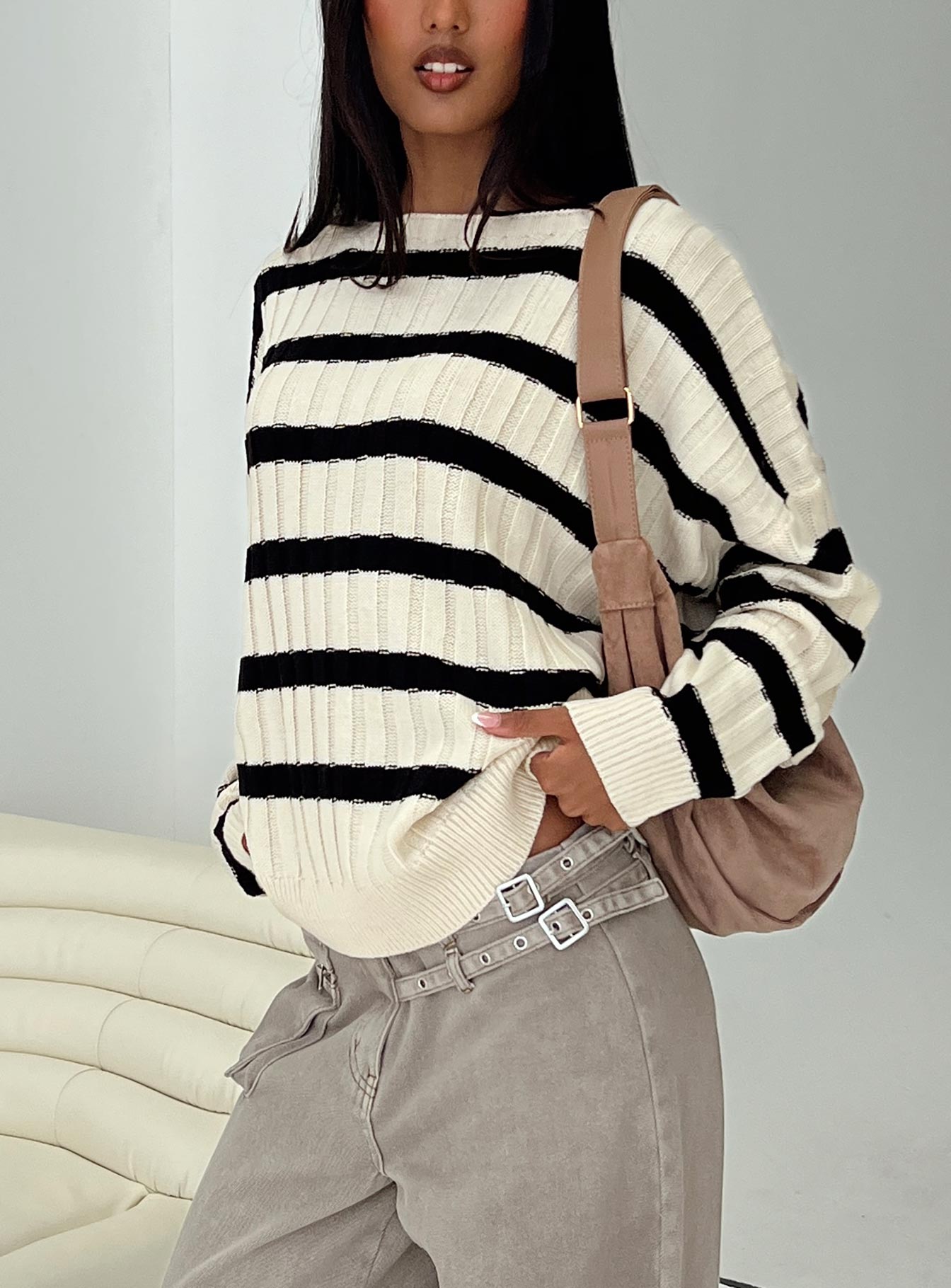 Elenita Wide Neck Knit Sweater Black / White、mySite、solidvoid