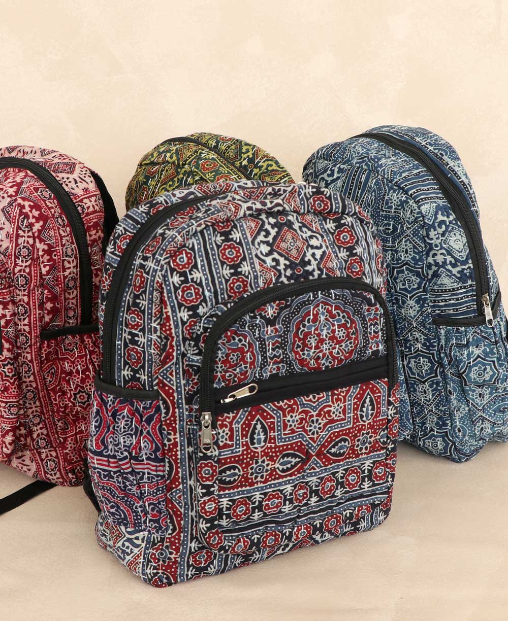 Kantha Stitch Block Print Inspired Compact Backpack、mySite、topwebapps