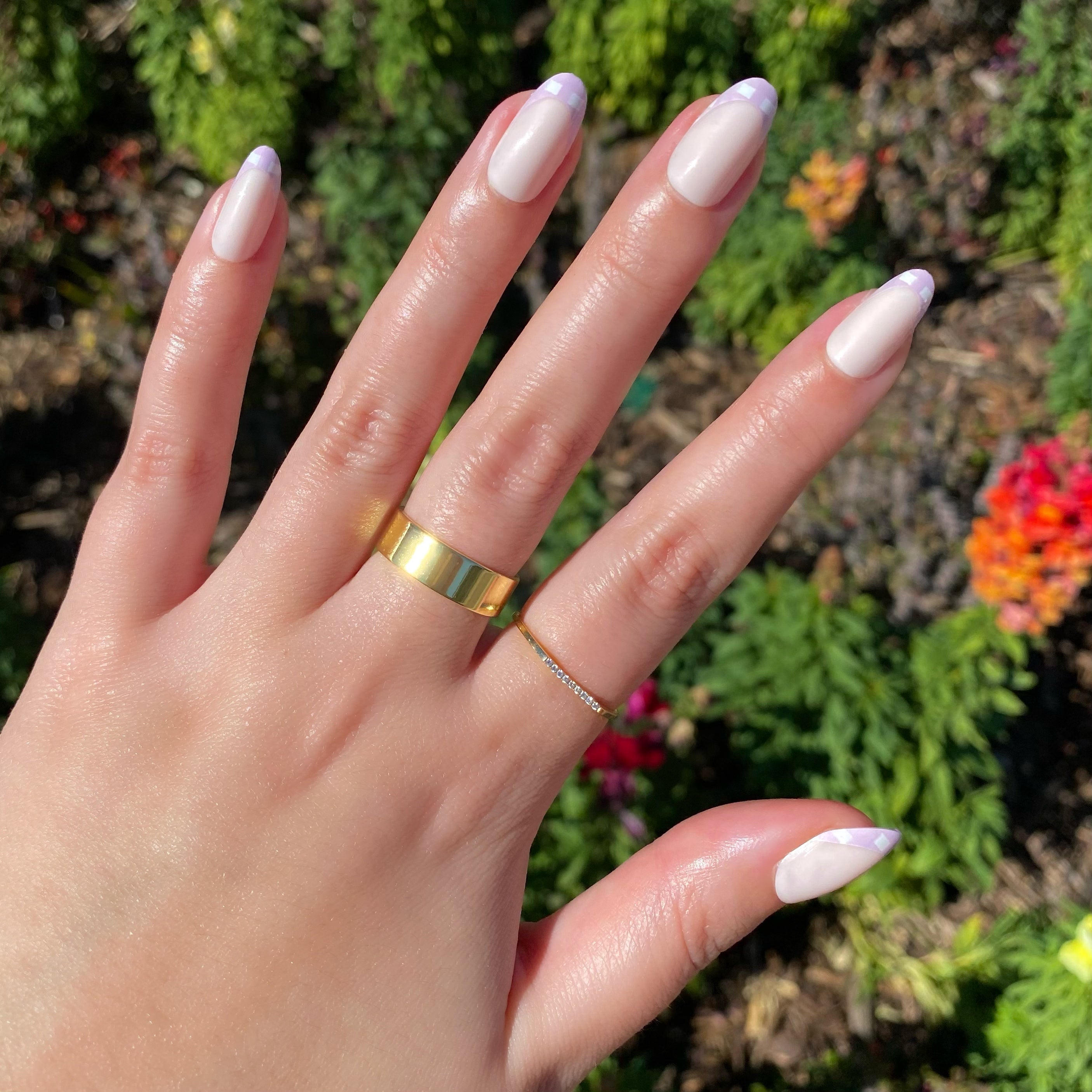 Gingham French - Press-On | Medium | Oval、mySite、solidvoid