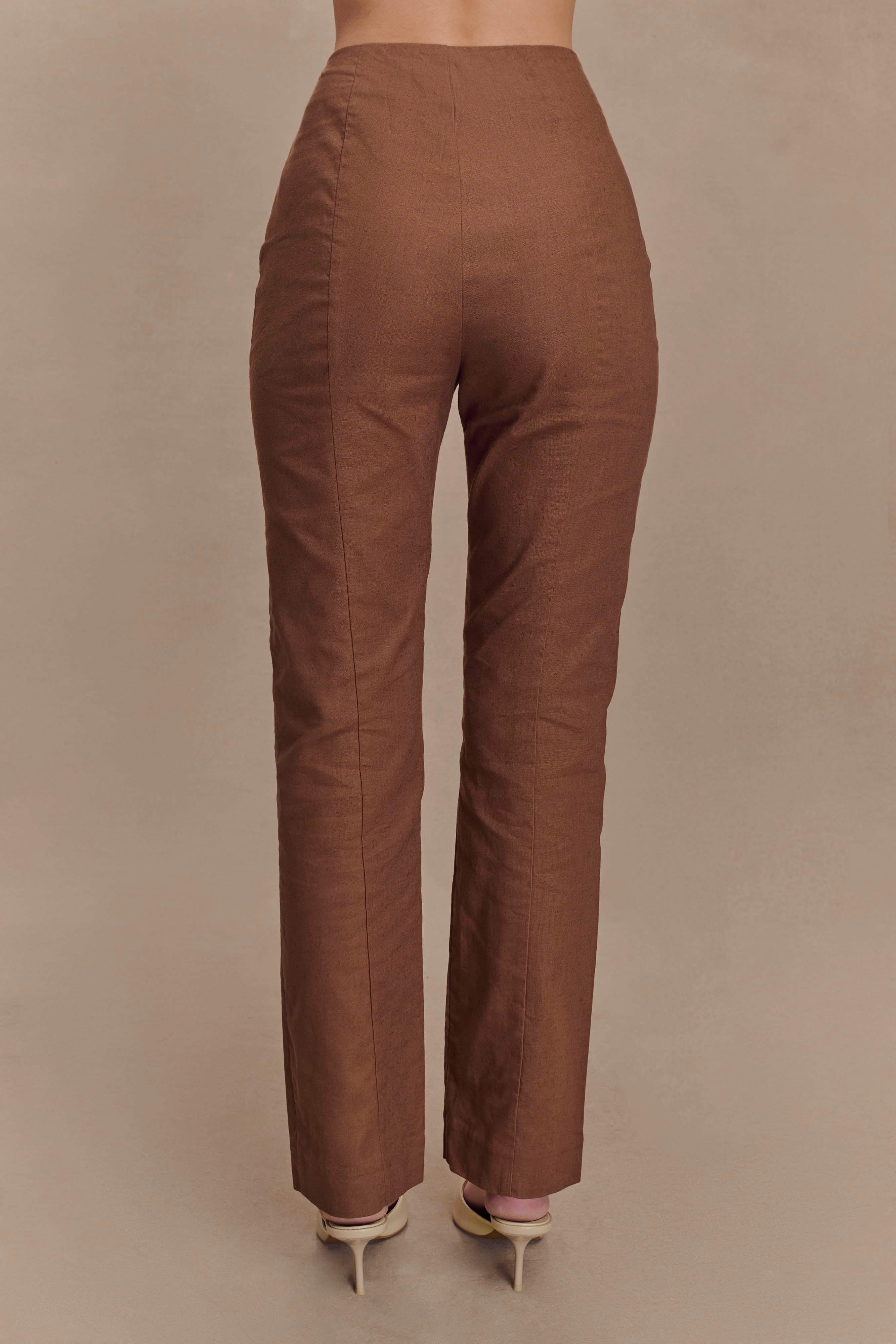 Dora Linen Straight Leg Pant - Cacao Brown、mySite、solidvoid