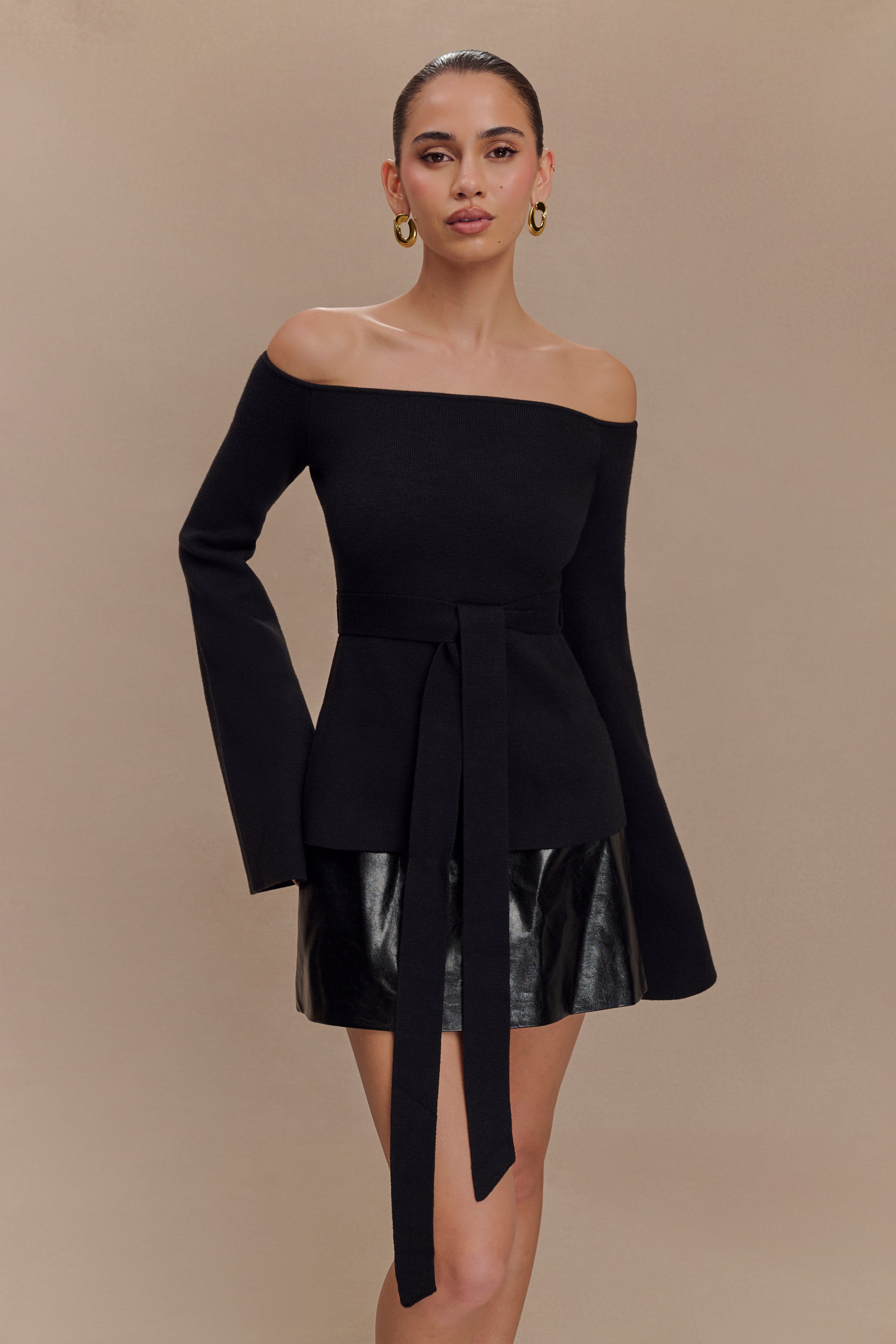 Kyle Off Shoulder Knit Top - Black、mySite、solidvoid