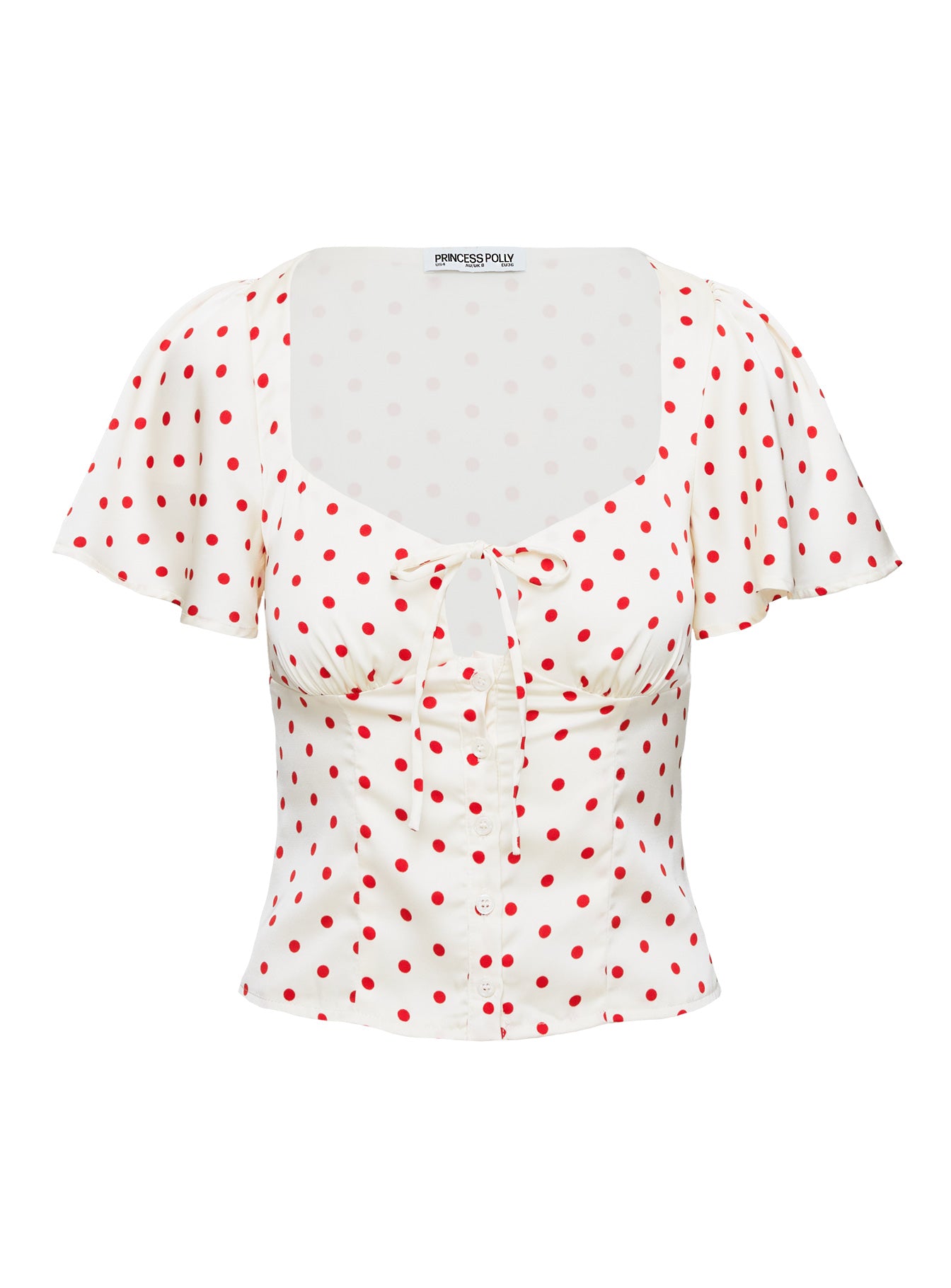 Adrienna Flutter Blouse White / Red、mySite、solidvoid