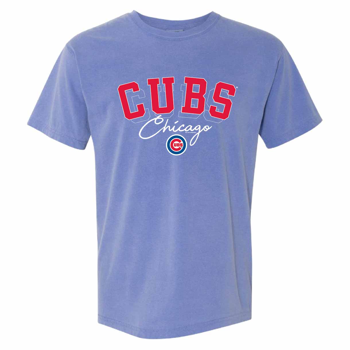 Chicago Cubs Ladies Comfort Colors Pigment Dye Peri Blue Short Sleeve T Shirt、mySite、vikingsvslions