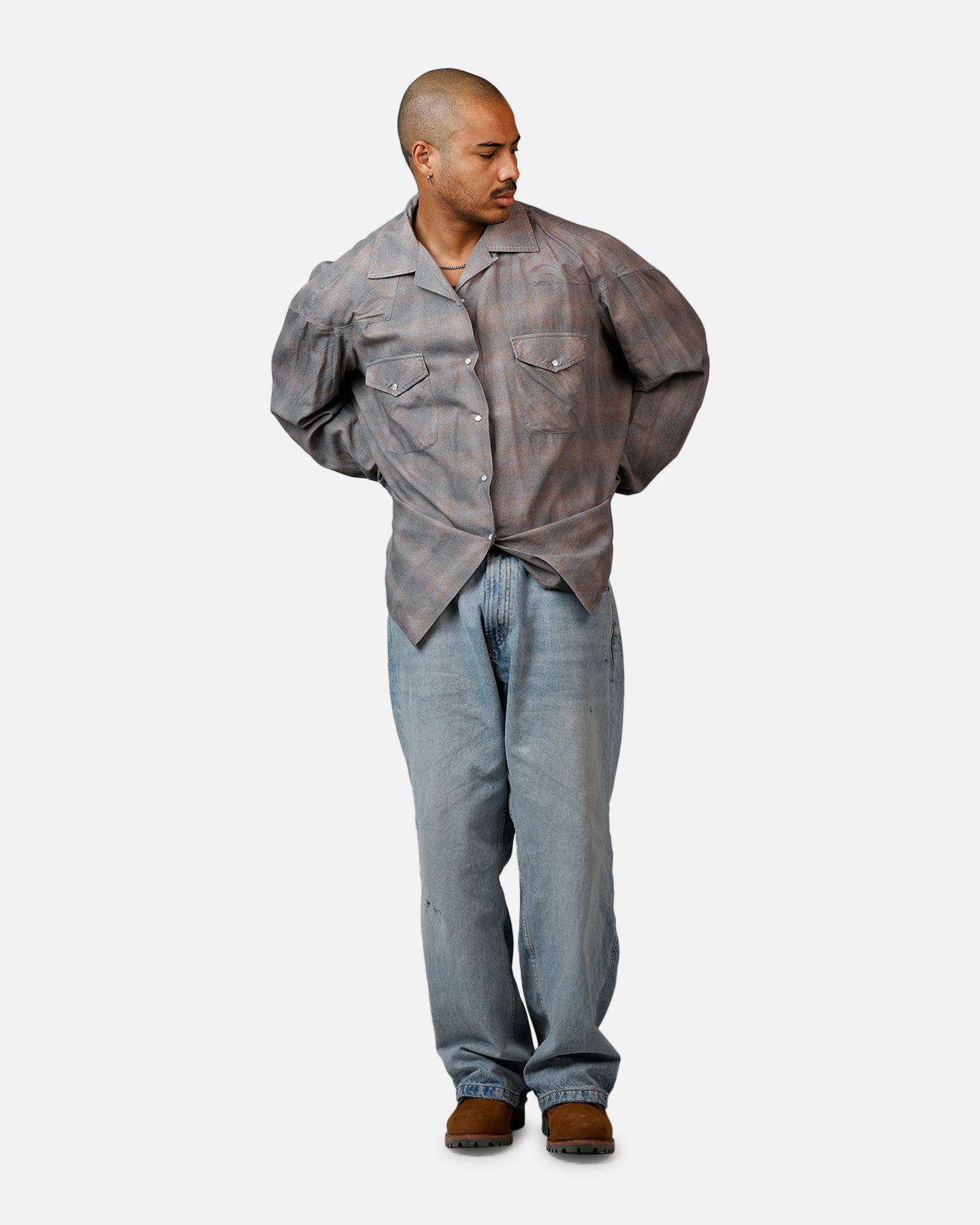 MNML Faded Print Flannel Shirt Grey、mySite、zt4zffjzw