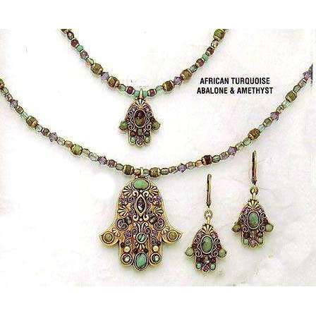 Michal Golan African Turquoise, Abalone and Amethyst Hamsa Necklace、mySite、topwebapps
