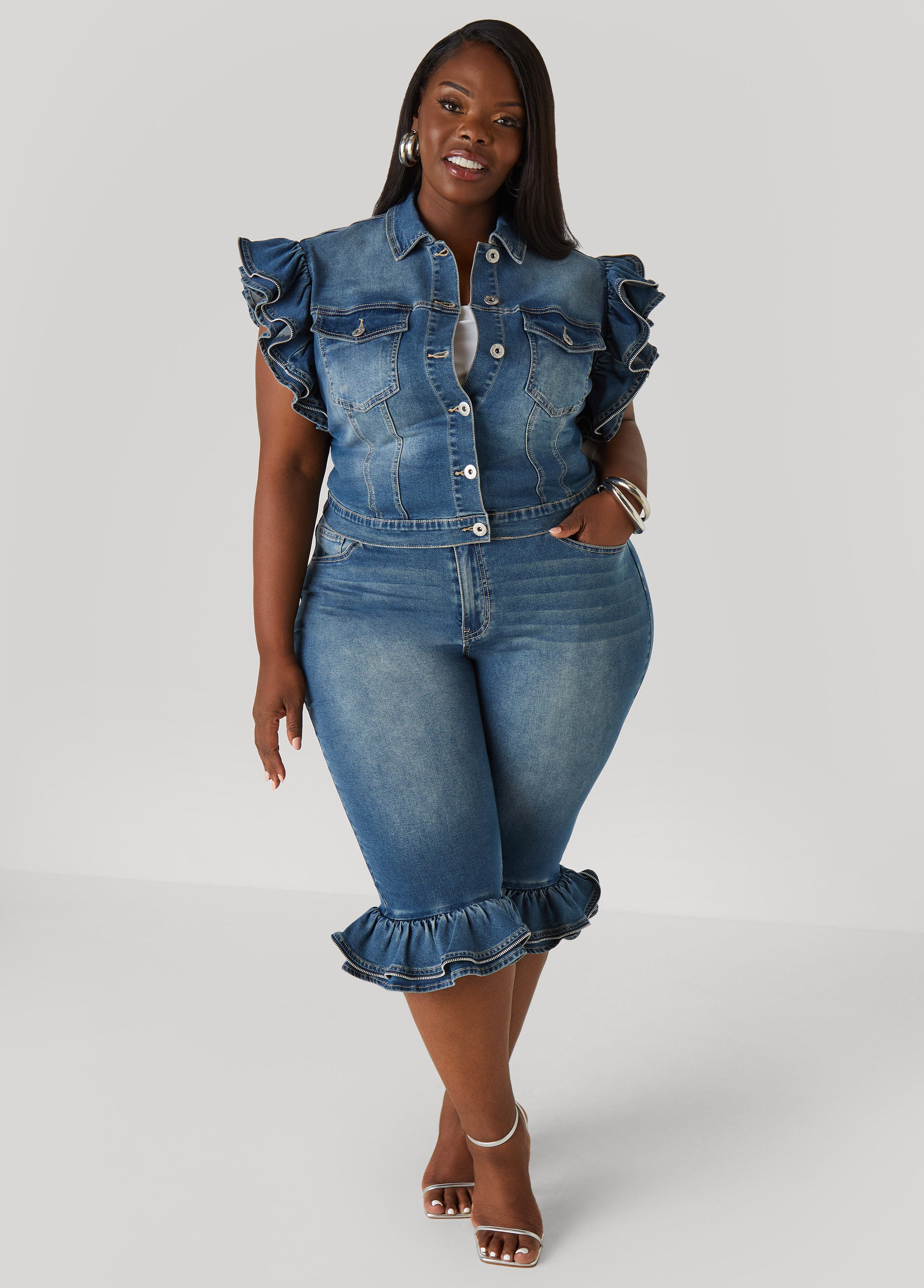 Zipper Trimmed Denim Jacket、mySite、bengalsvssteelers