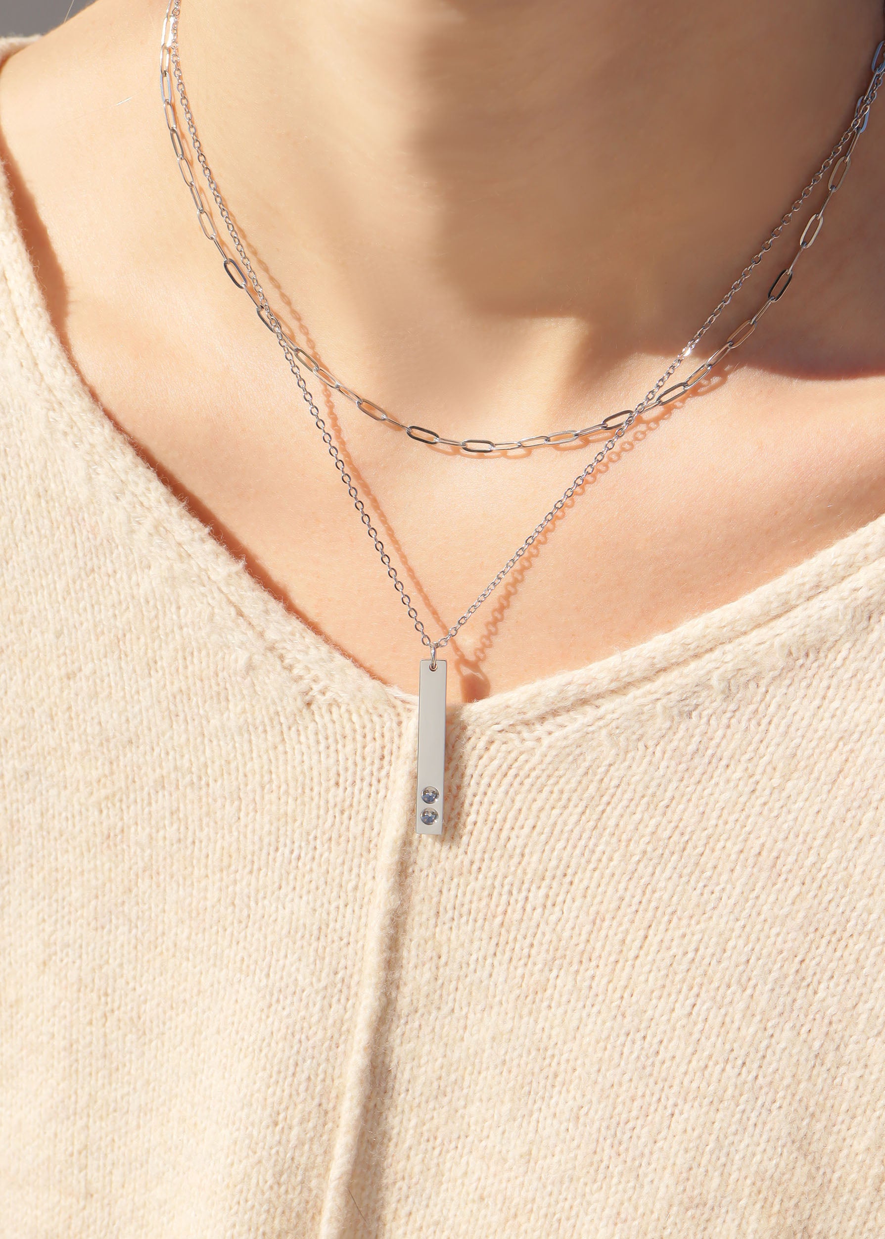 Polished Stainless Steel Vertical Stampable Birthstone Necklace / SBB0166、mySite、dreamappss