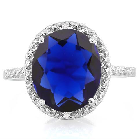 Deep Blue Created Sapphire Ring with REAL, Natural Diamonds in 925 Sterling Silver、mySite、g9winljtr