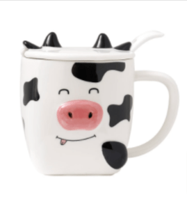 Cow Ceramic Coffee Mug with Lid and Spoon、mySite、g9winljtr