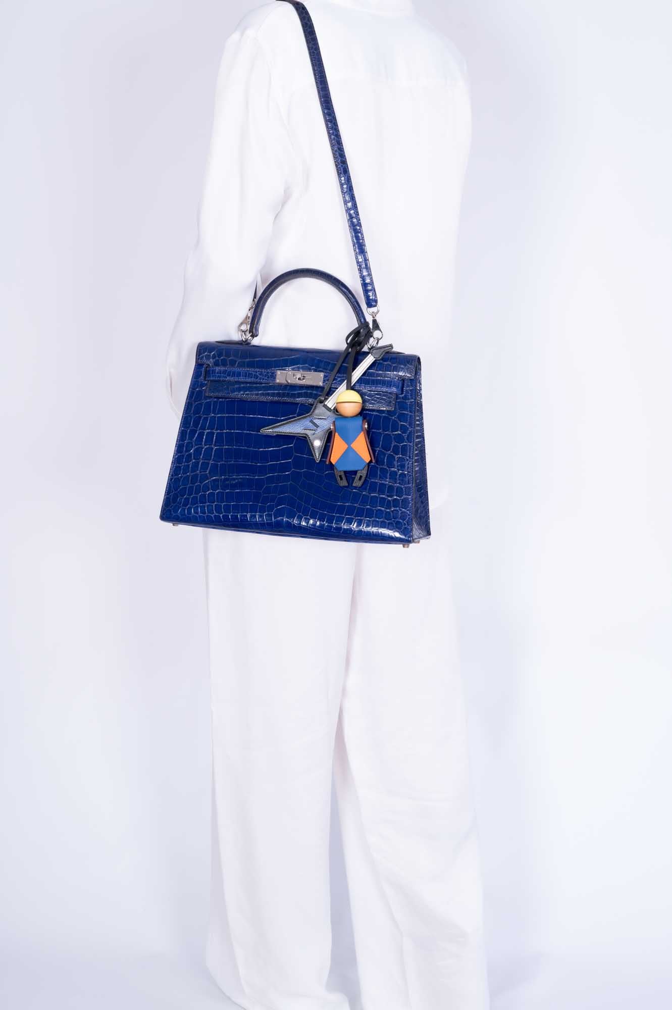 Hermès Kelly 32 Sellier Blue Electric Shiny Porosus Crocodile Palladium Hardware、mySite、garminoutage.com