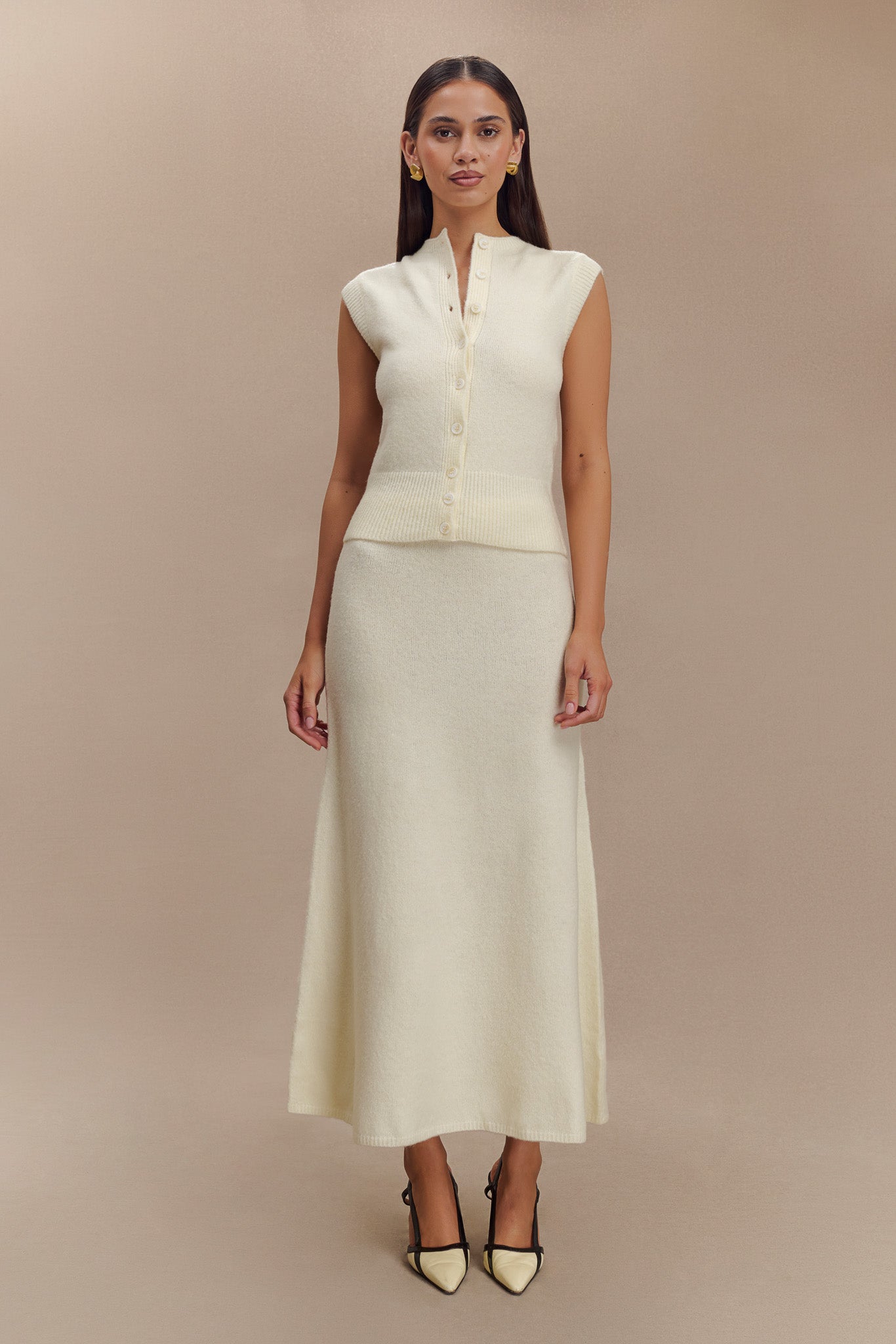 Dionne Sleeveless Knit Vest - Ivory Marle、mySite、solidvoid