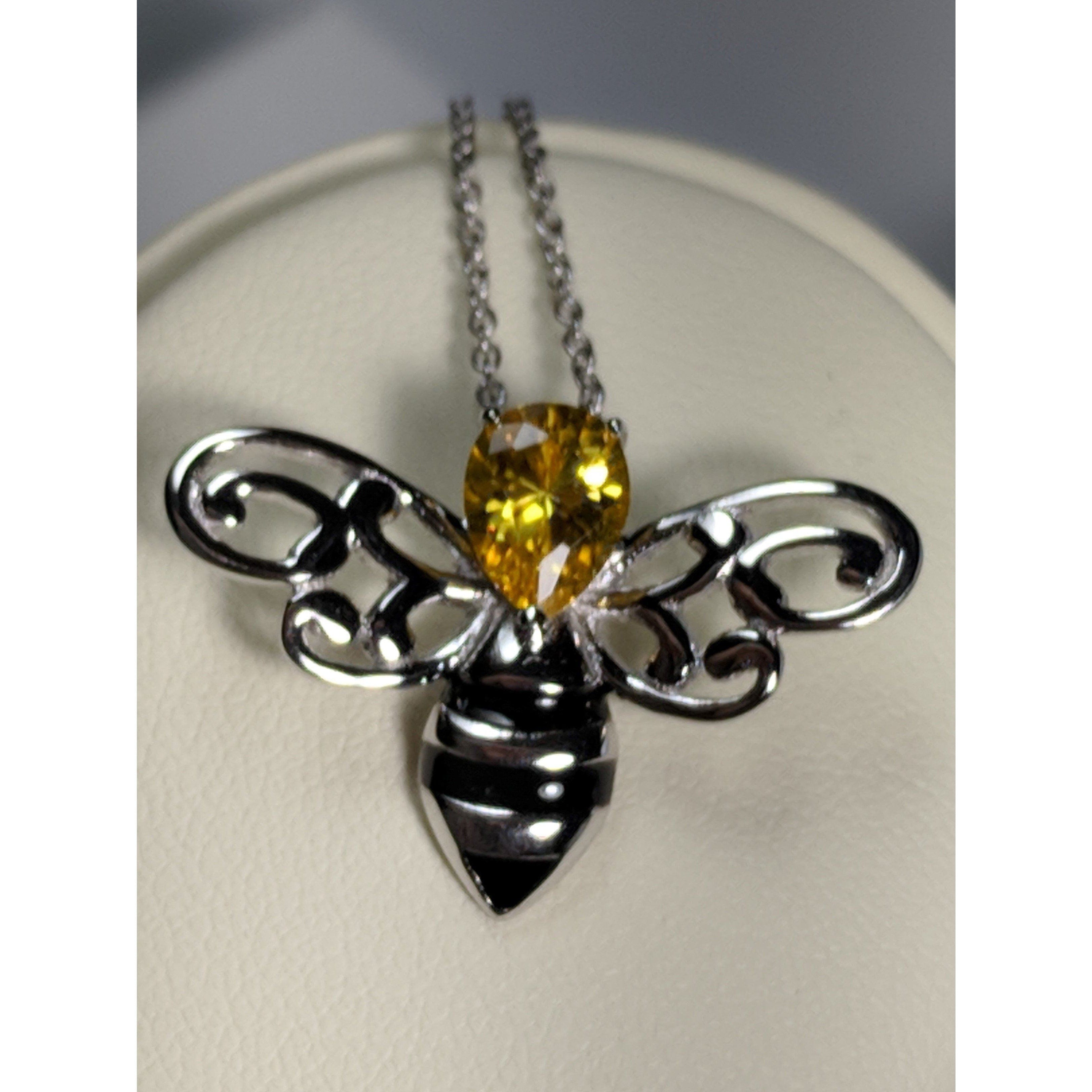 Honey Bee Pendant with Sparkling Yellow CZ Head in 925 Silver、mySite、g9winljtr
