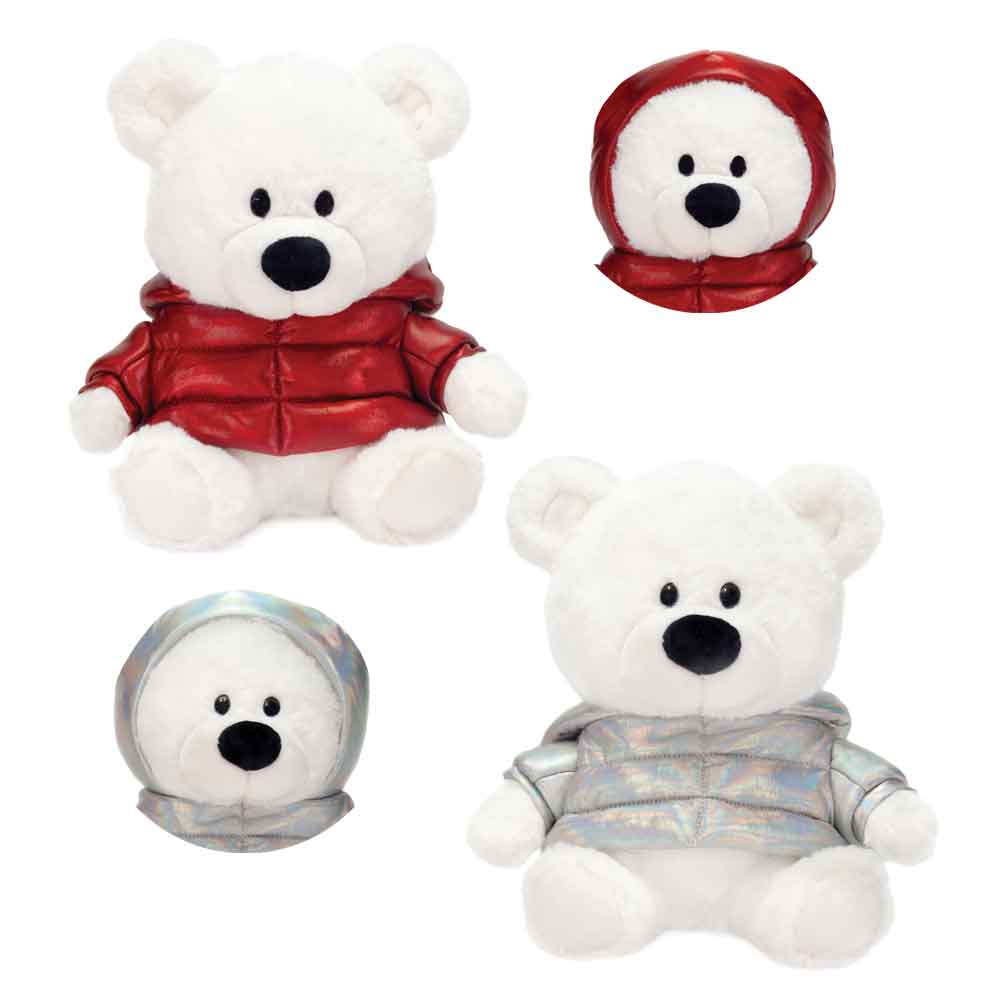 9IN BEAR WITH 2 ASST. COLOR, SILVER OR RED HOODED PUFFER JACKET、mySite、g9winljtr