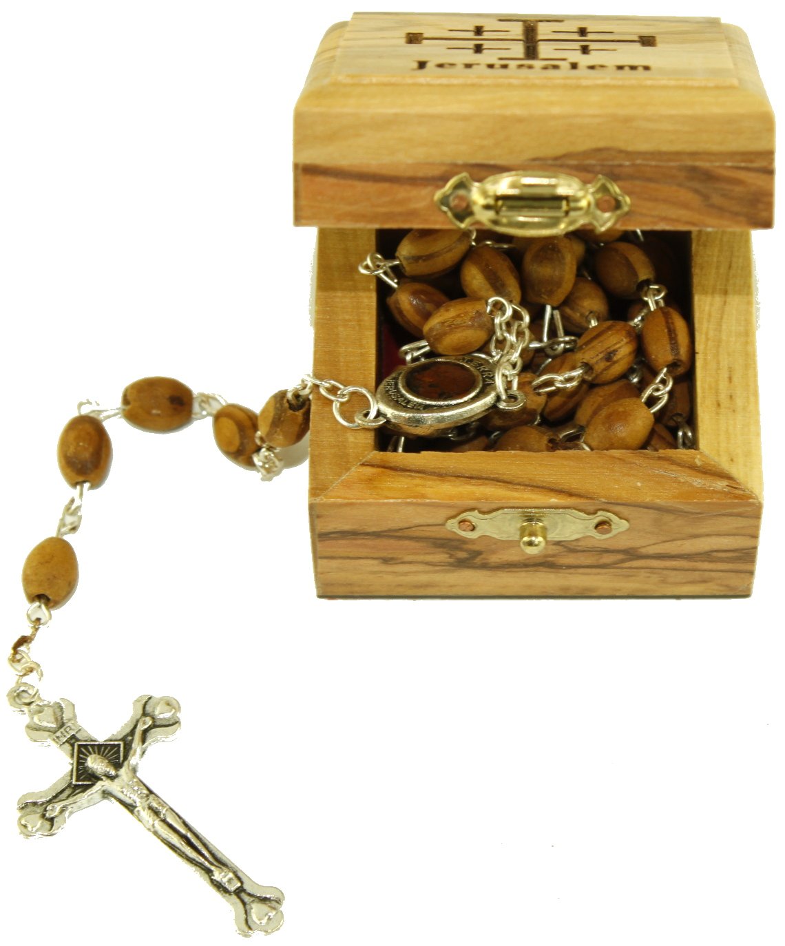 First Communion Rosary and Box from Bethlehem Olive wood (Jerusalem Cross - Laser) with Rosary、mySite、topwebapps