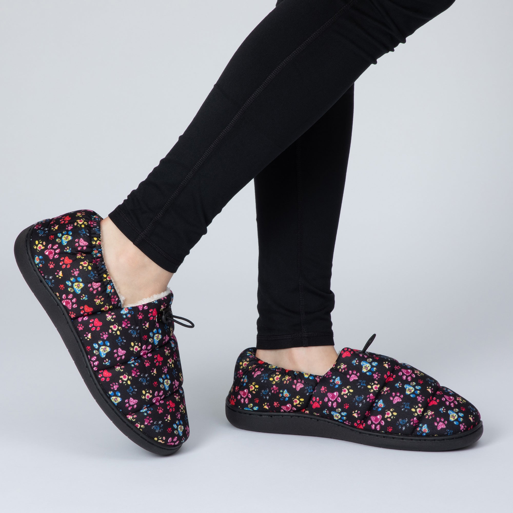 Paw Print Puffy Fleece-Lined Slippers with Toggle、mySite、camillekostekn