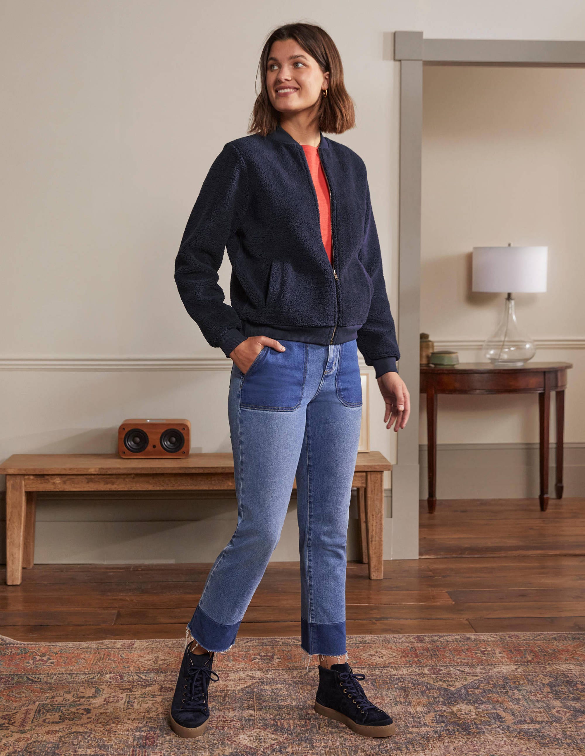  Teddy Zip-Through Jacket-Navy、mySite、ashleygrahame