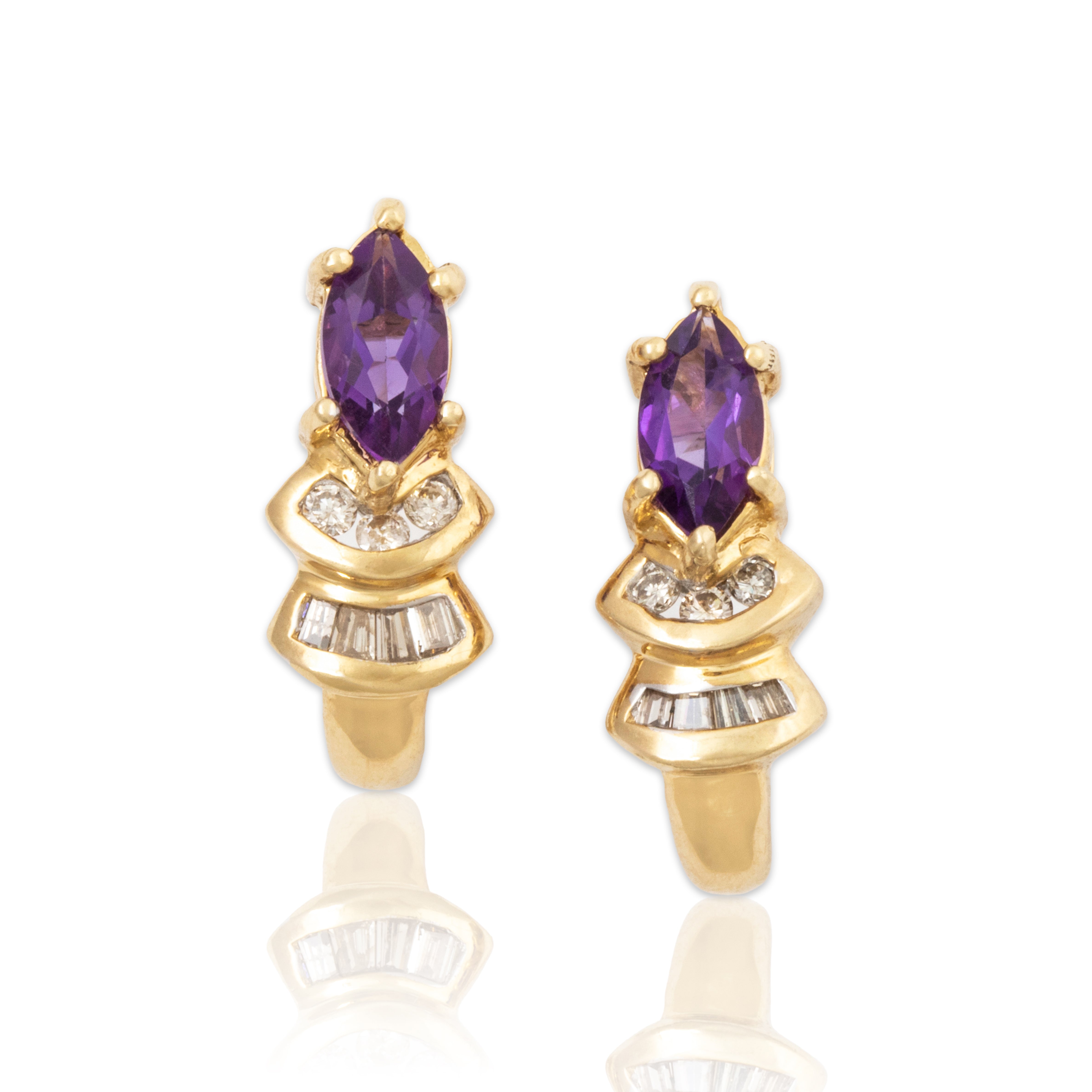 Vintage 14k Yellow Gold Amethyst Diamond Post Earrings、mySite、hinf8tx79