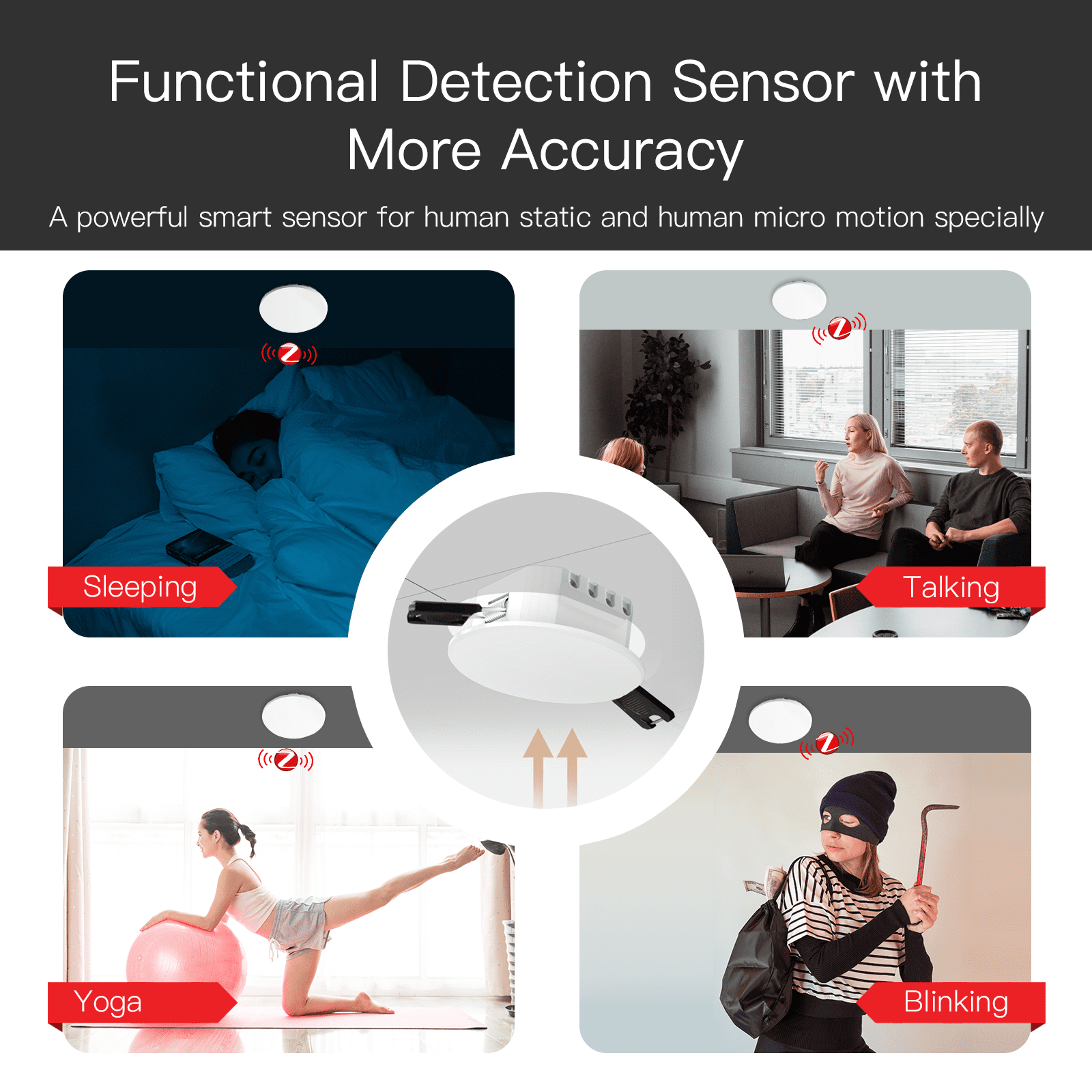 Zigbee/ Wifi Smart Human Presence Detector PIR mm Wave Radar Detection Sensor Ceiling Mount、mySite、fannypackpong