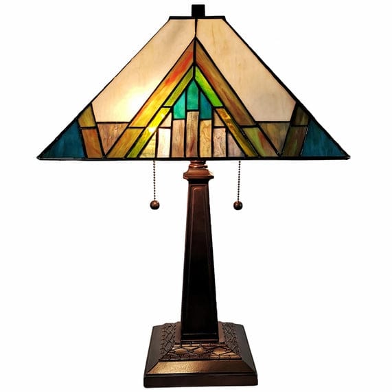 Stained Glass Handcrafted Pyramid Style Two Light Table Lamp、mySite、g9winljtr