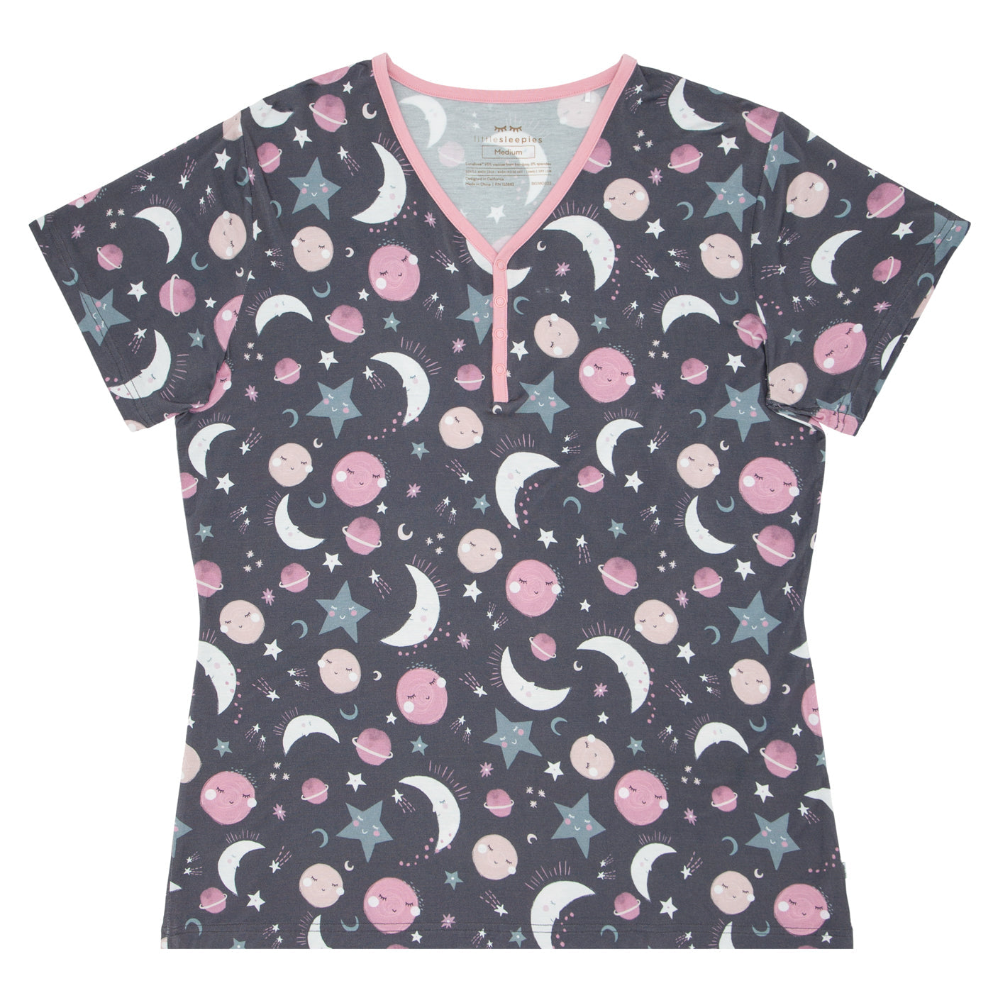 Pink To the Moon & Back Women's Short Sleeve Pajama Top、mySite、g9winljtr