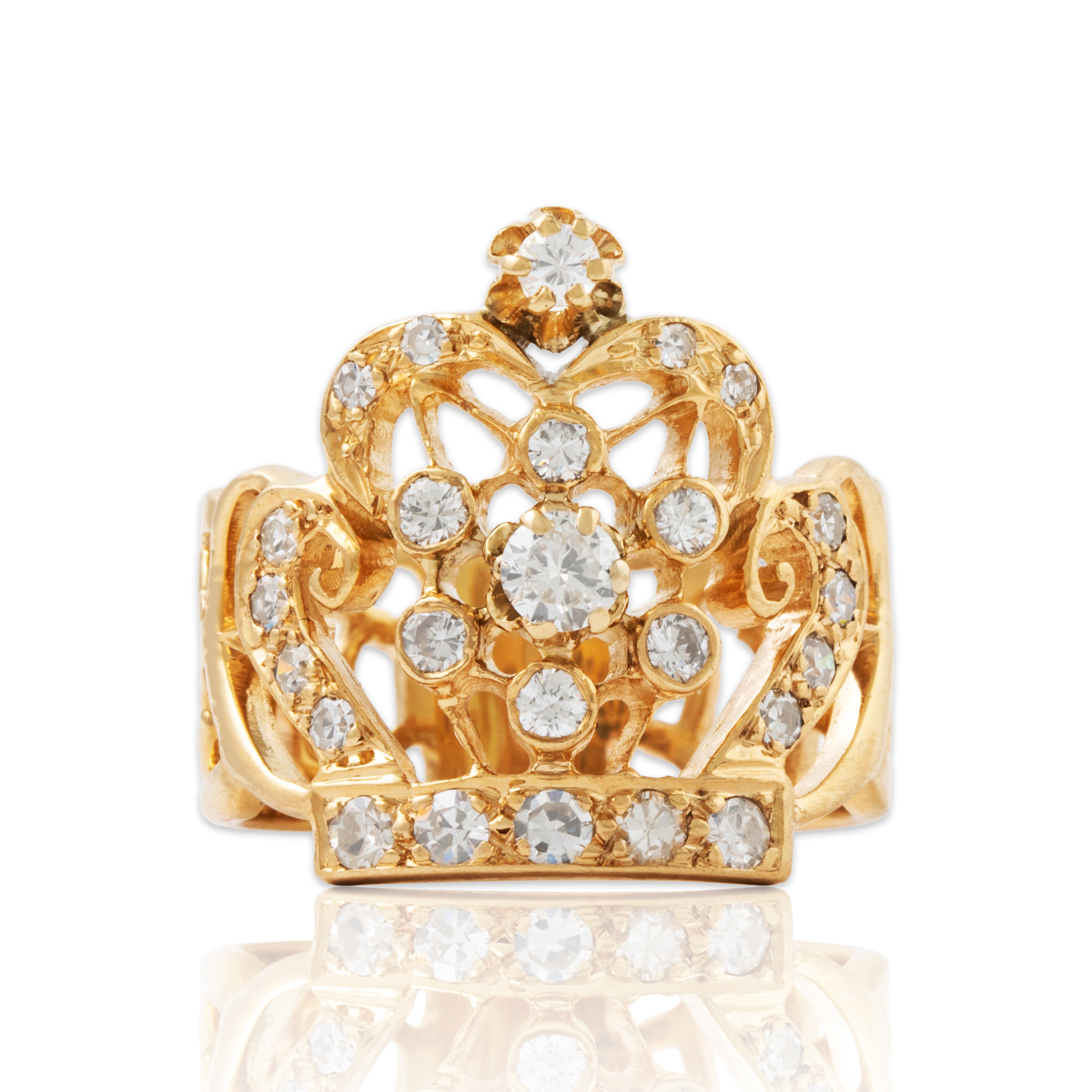 Vintage Large 10k Yellow Gold .864cttw Diamond Crown Ring 7.25、mySite、hinf8tx79