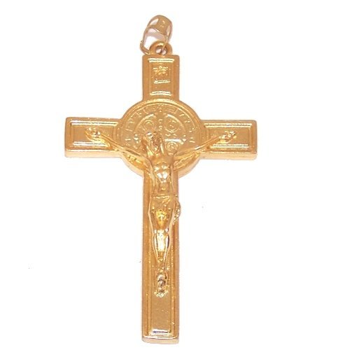  St. Benedict Rosary crucifix Golden - Extra Large - Gold tone (7.5 cm-3 inches)、mySite、elrpsem3k