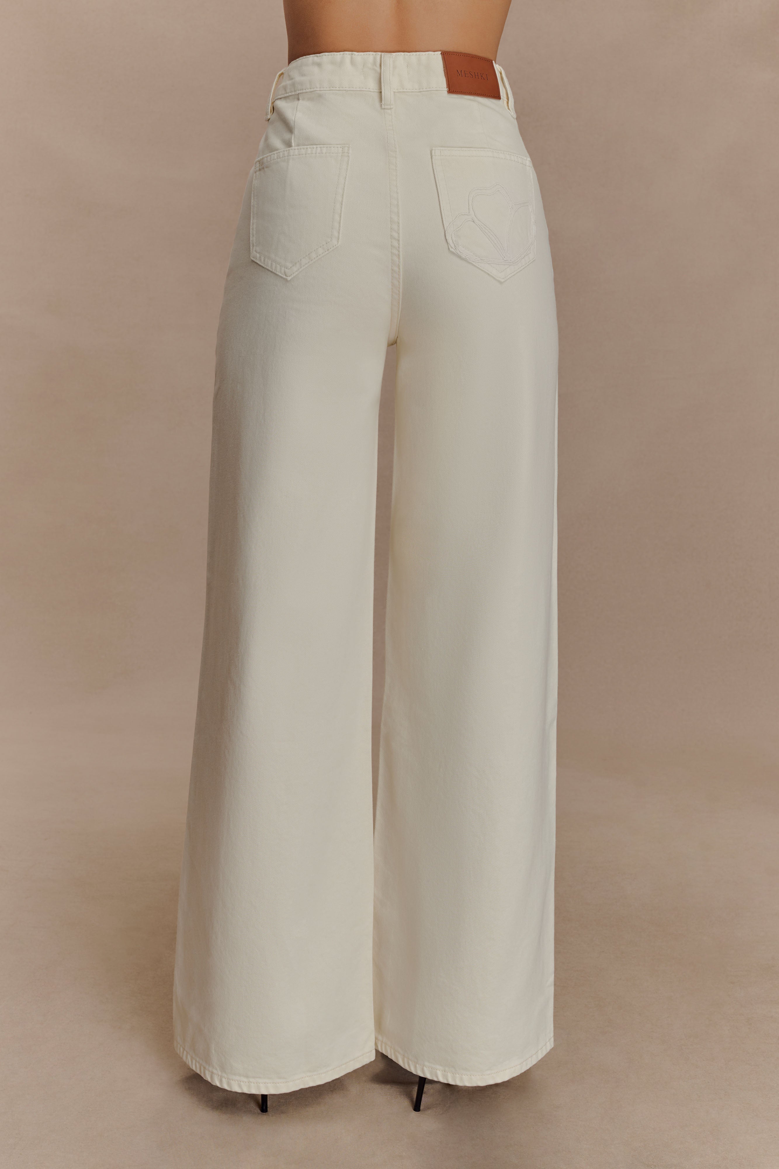Carmella Embroided Straight Leg Jeans - Ecru、mySite、solidvoid