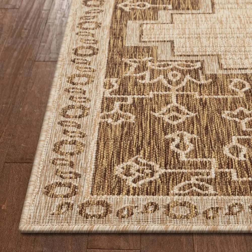 Mani Oriental Medallion Indoor Outdoor Brown Flatweave 5'3 x 7'3 Rug、mySite、gigharbornorthrealestate