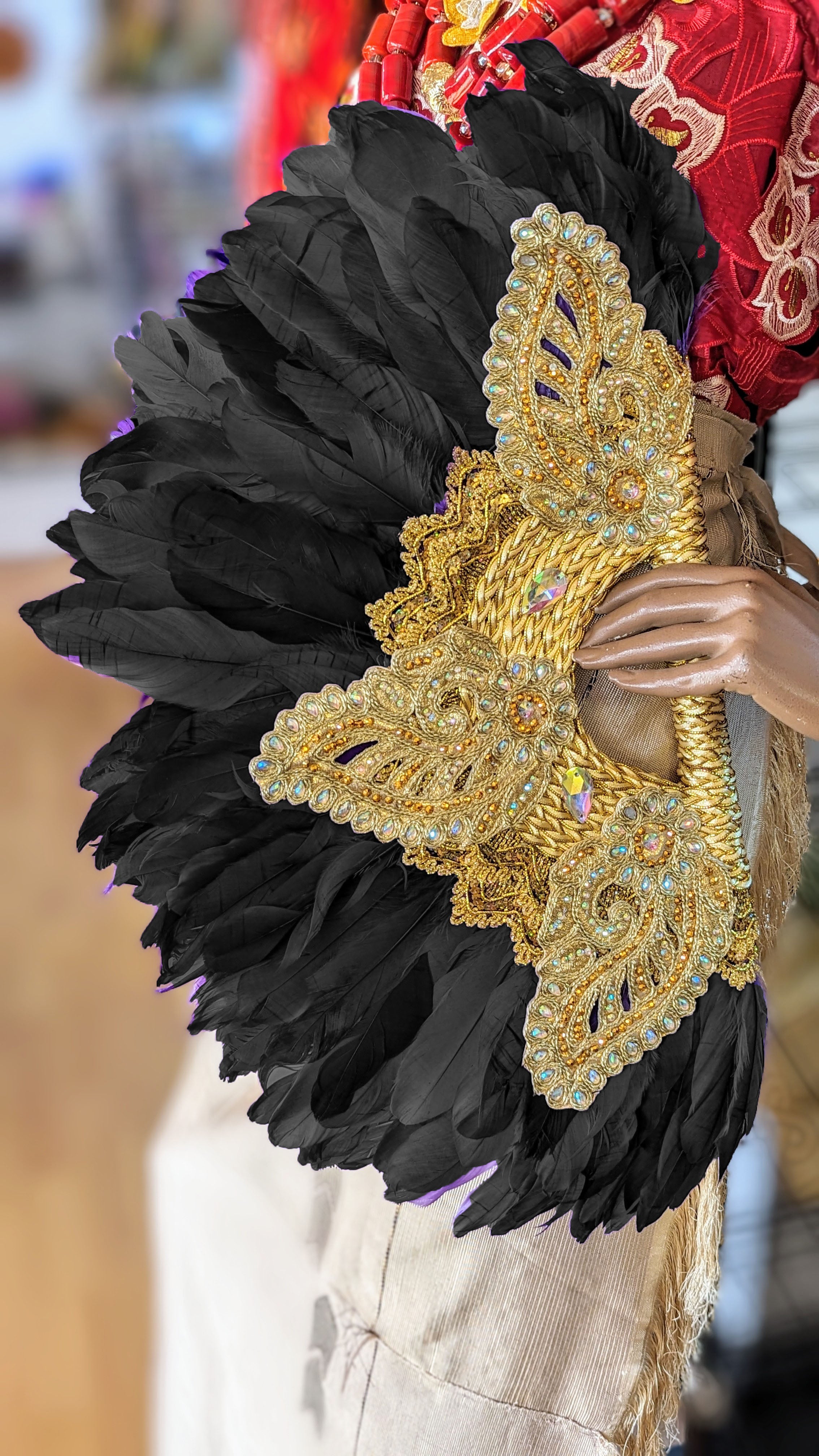 Dupsie's Ekun Iyawo Luxury African wedding Feather Fan DPFFBG70、mySite、solidvoid